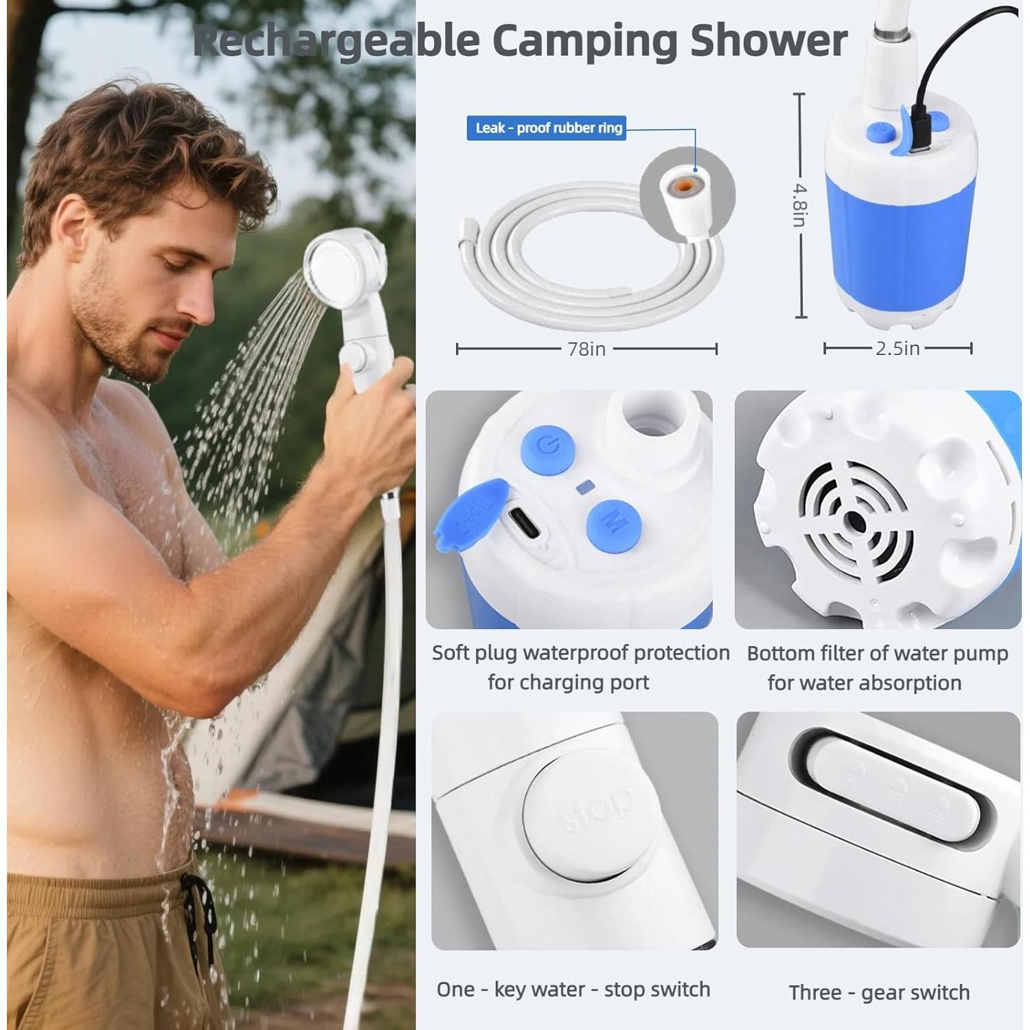 Ducha Portátil Silanit para Camping 4000mAh 3 Modos de Rocío