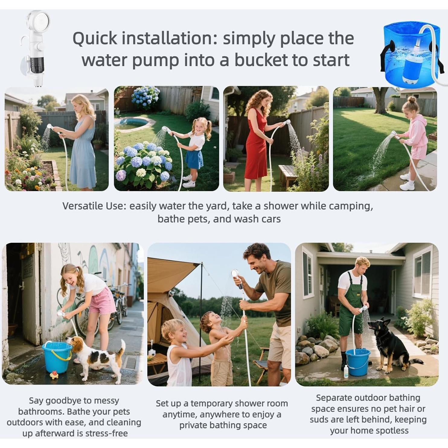 Ducha Portátil Silanit para Camping 4000mAh 3 Modos de Rocío