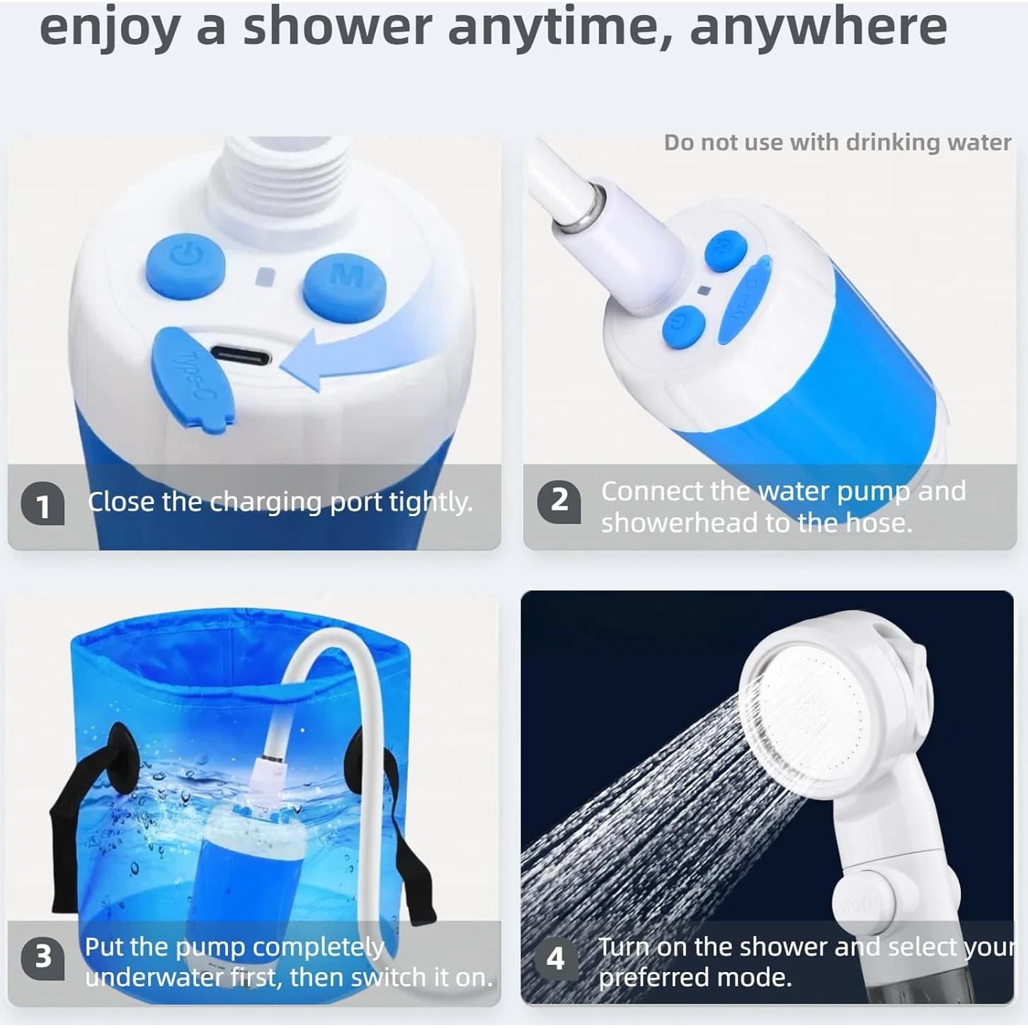 Ducha Portátil Silanit para Camping 4000mAh 3 Modos de Rocío