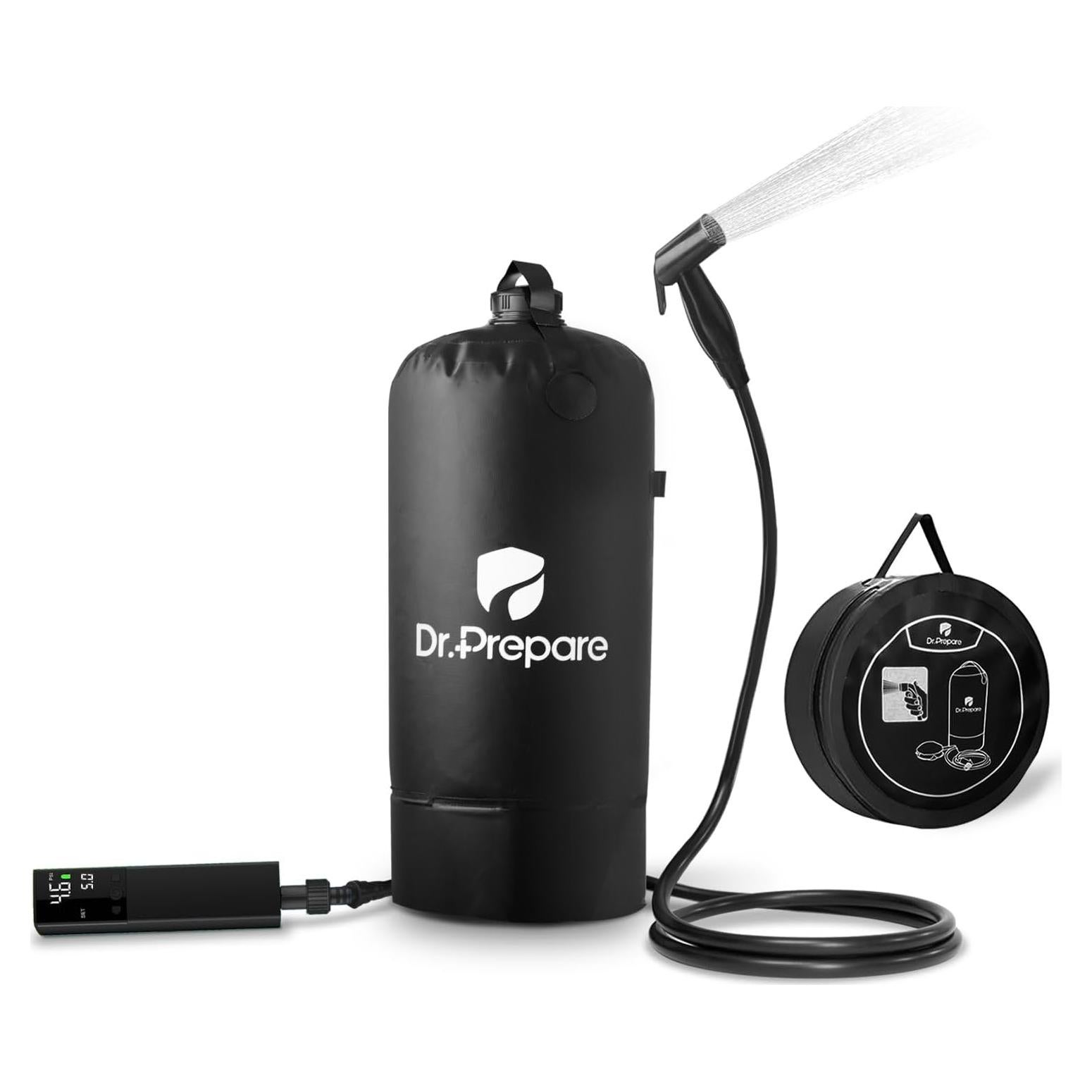 Ducha Portátil para Camping DR.PREPARE 15L con Bomba Recargable
