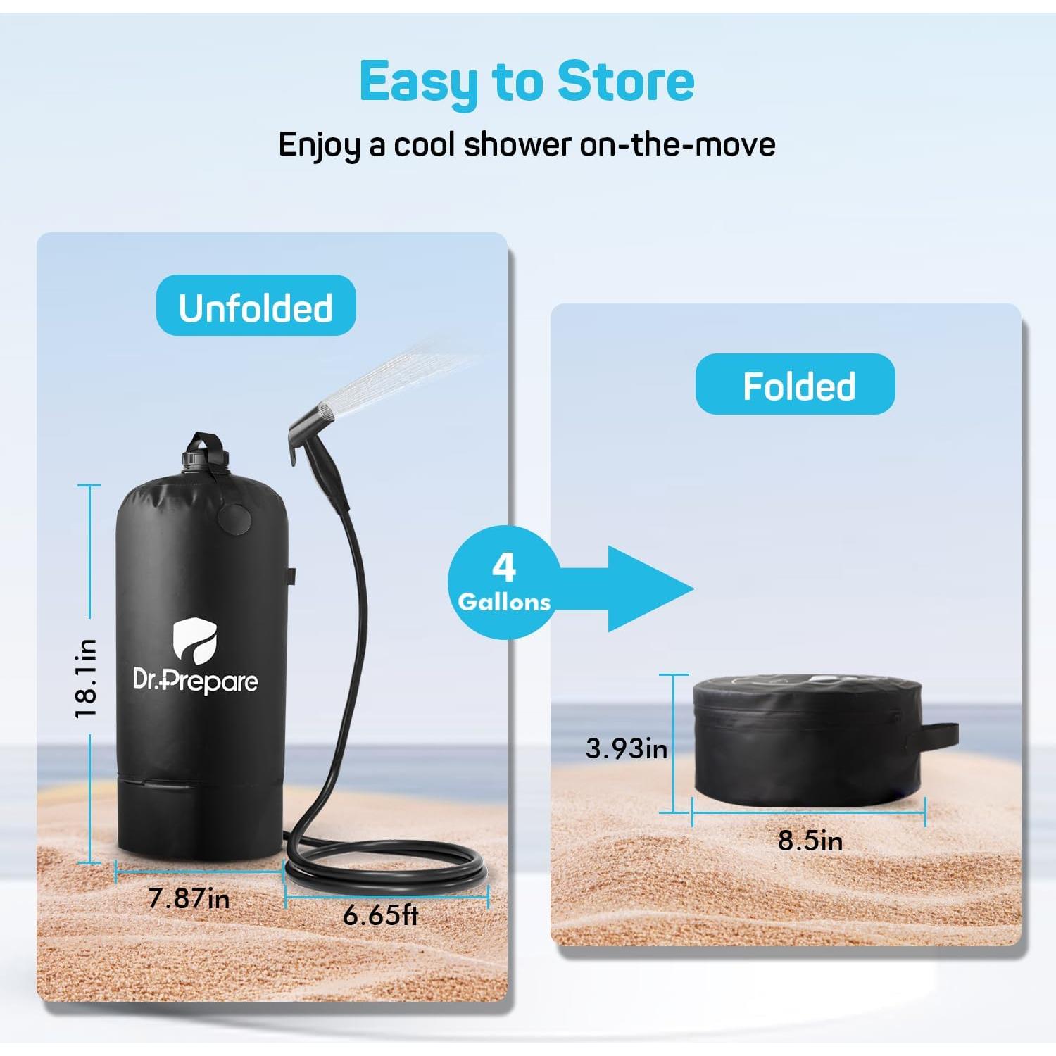 Ducha Portátil para Camping DR.PREPARE 15L con Bomba Recargable