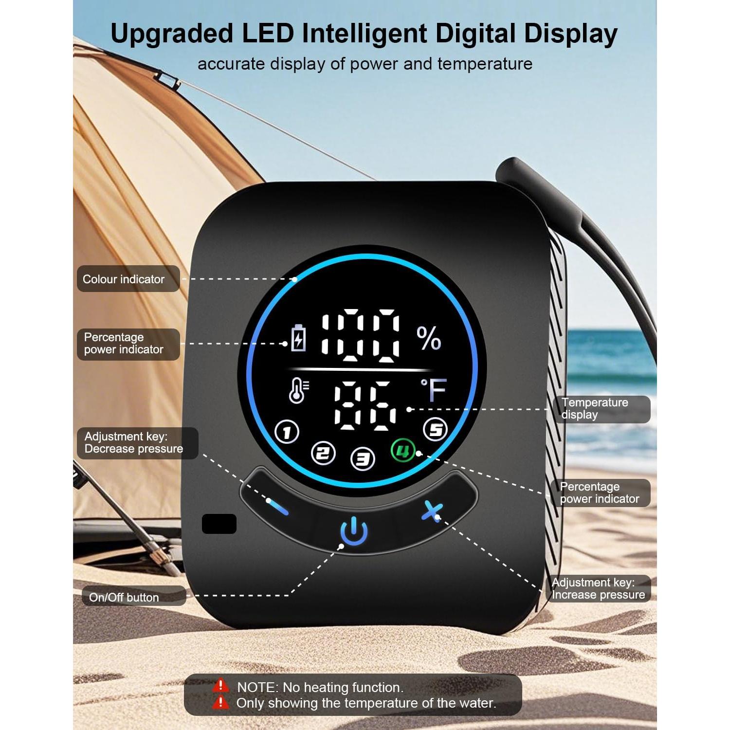 Ducha Portátil AUTOPkio 8000mAh 10L/min 5 Modos LED IPX8