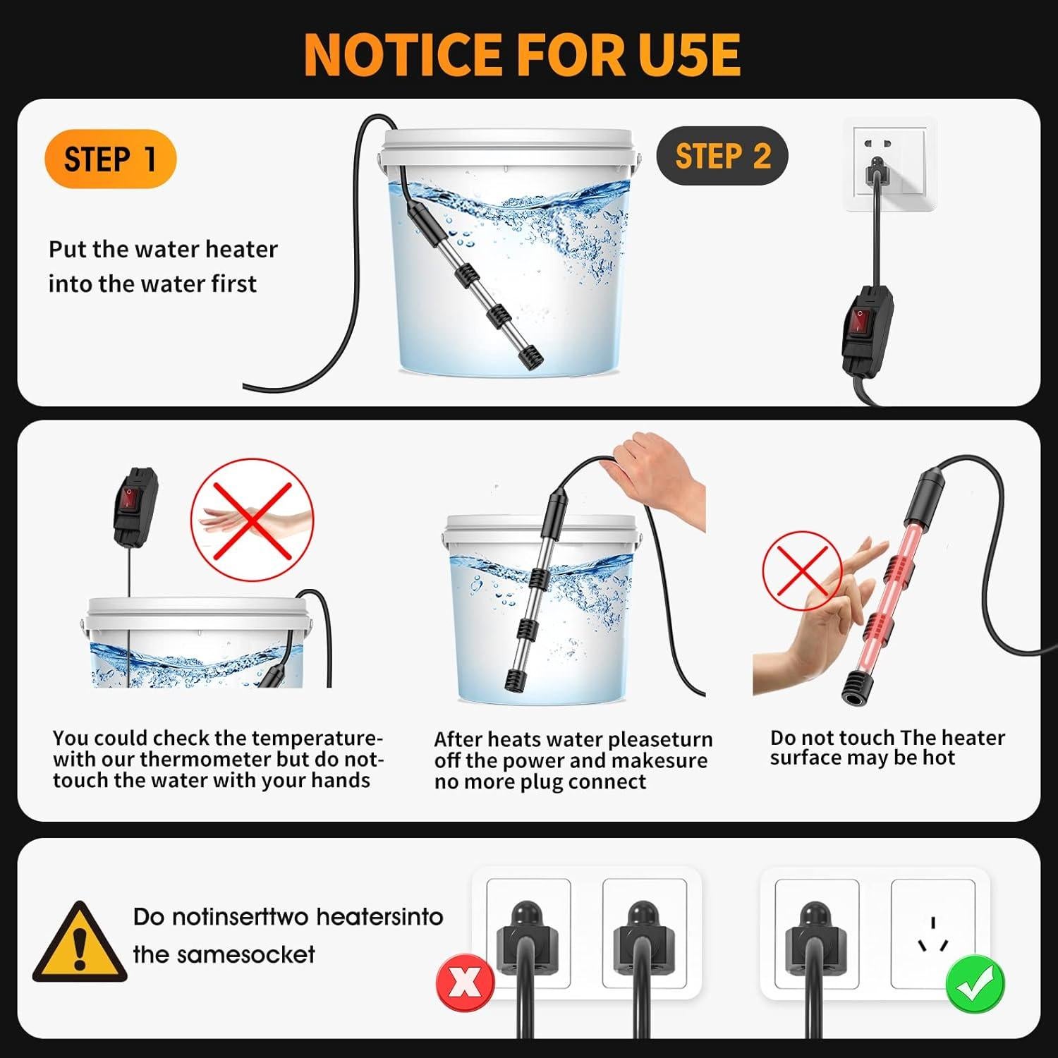 Calentador de Agua Inmerso KNOEYR 1500W Acero Inoxidable 304