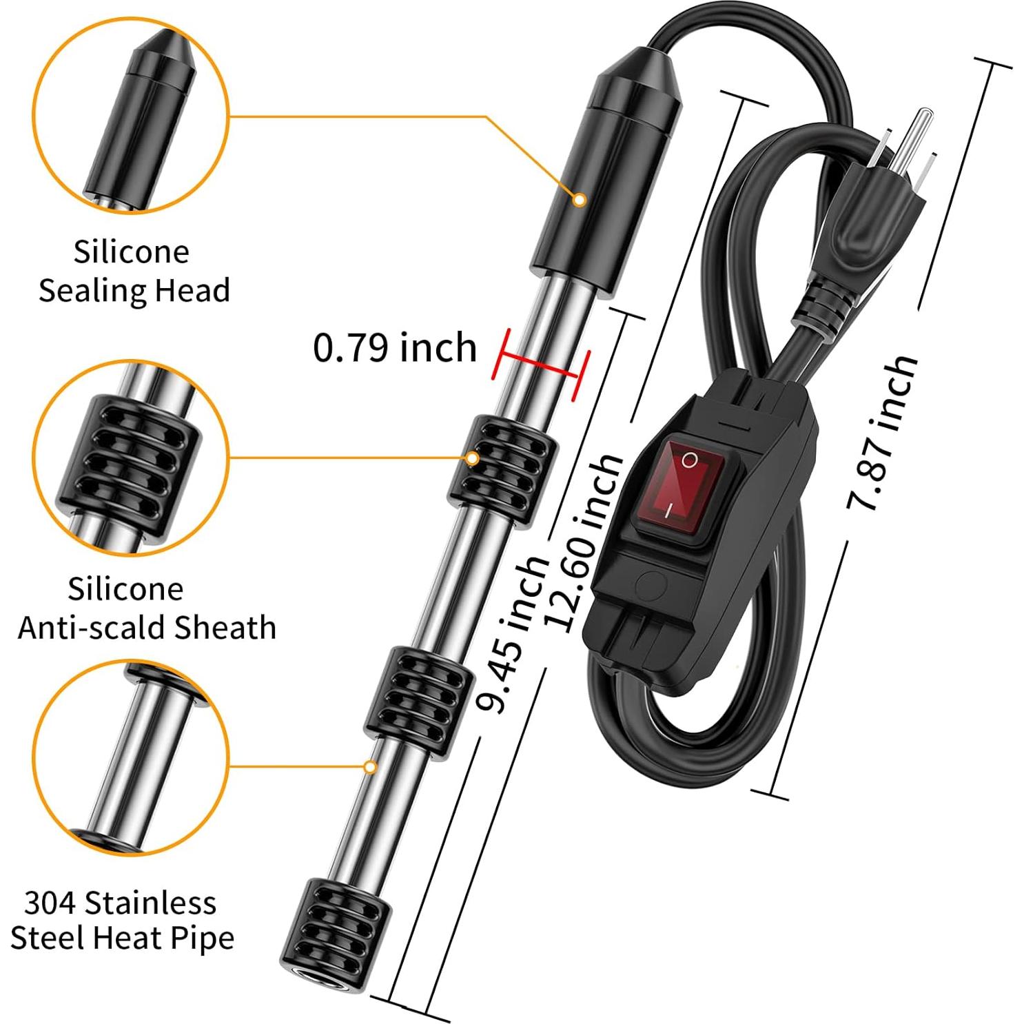 Calentador de Agua Inmerso KNOEYR 1500W Acero Inoxidable 304