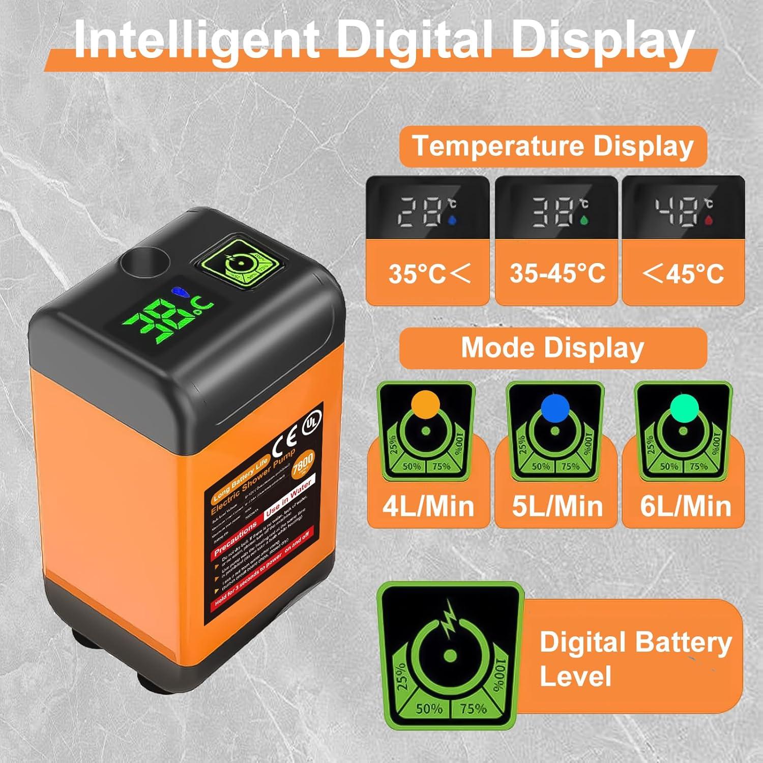 Ducha Portátil Luxsego 7800mAh Recargable con Pantalla LED