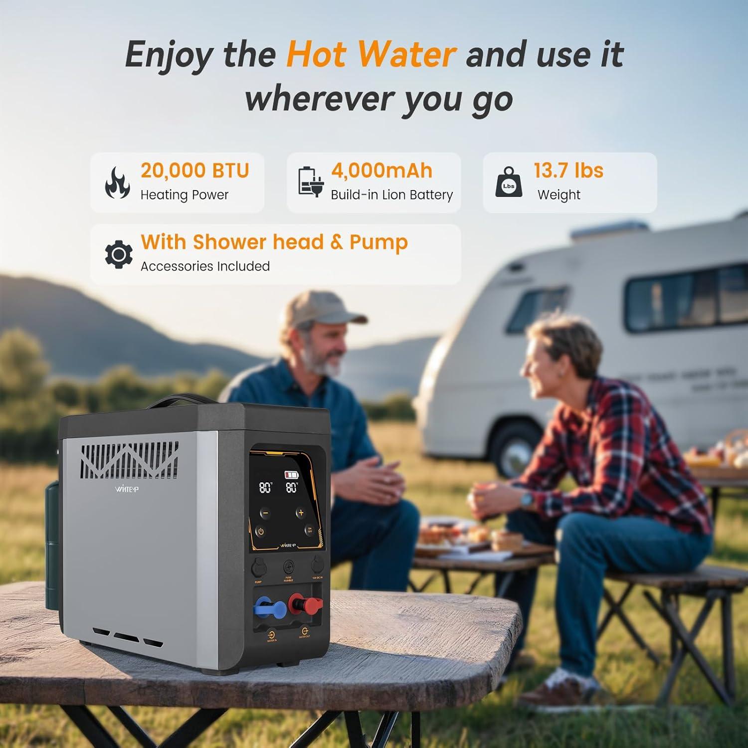 Ducha de Camping Portátil WINTEMP 6000W con Calentador a Propano