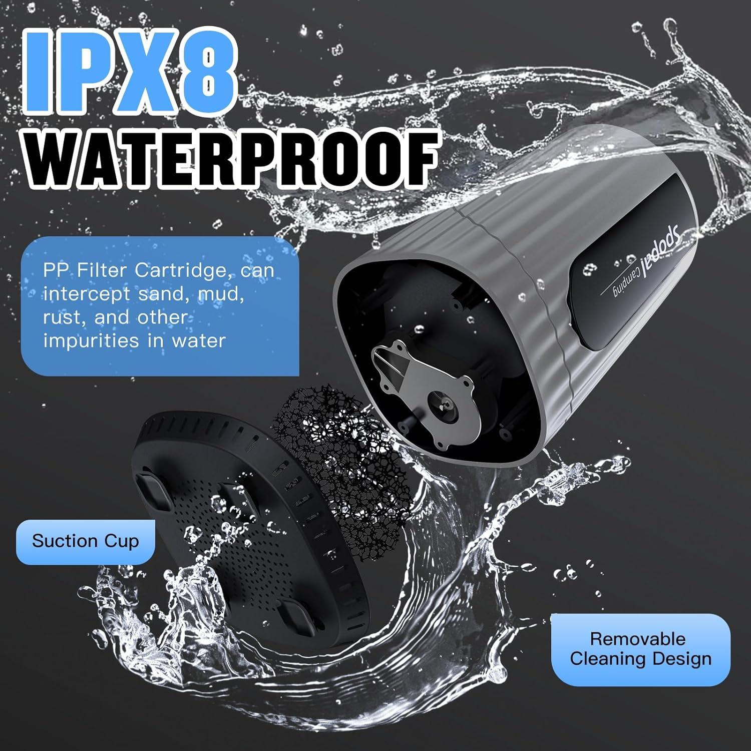 Ducha Portátil Spopal para Camping 10000mAh IPX8 5 Velocidades