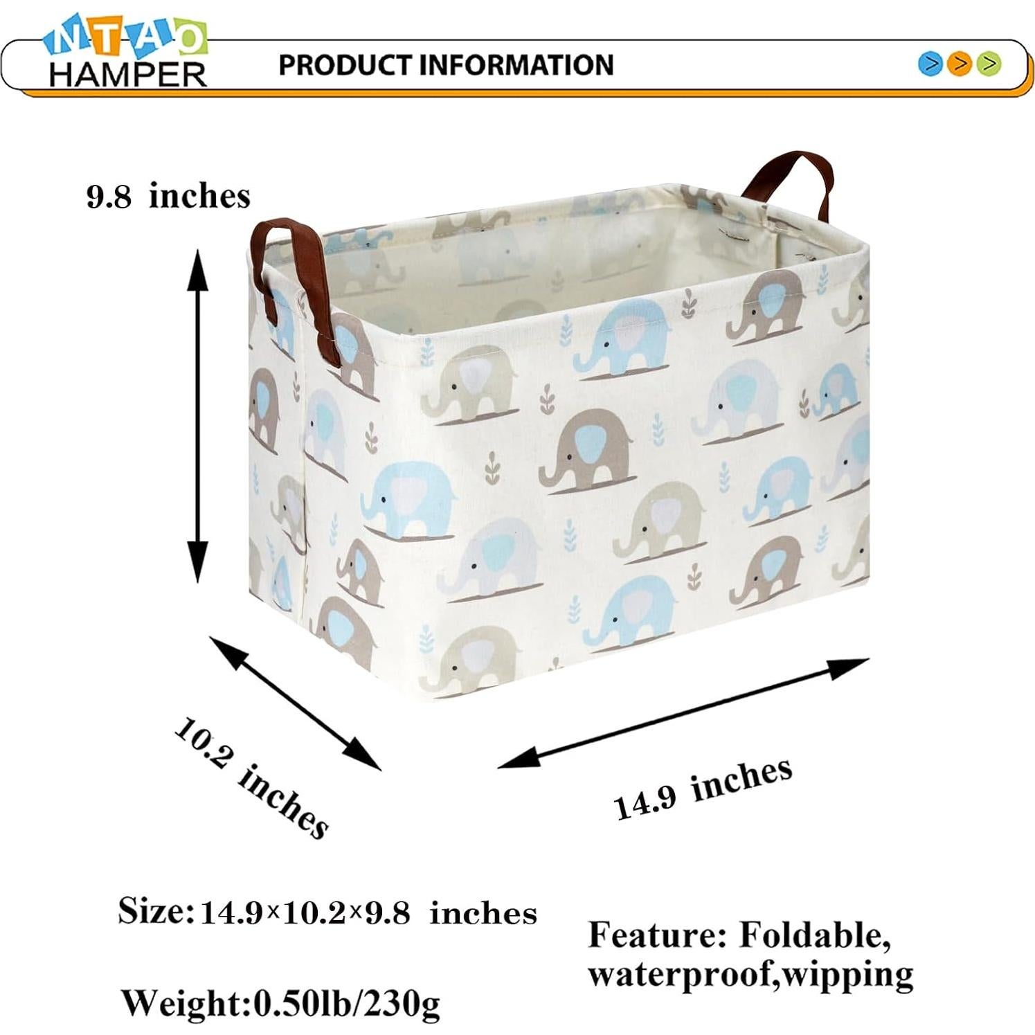 Cesta de Almacenamiento Plegable NTAOHAMPER Elefante Azul 37.8x25.9x24.9 cm