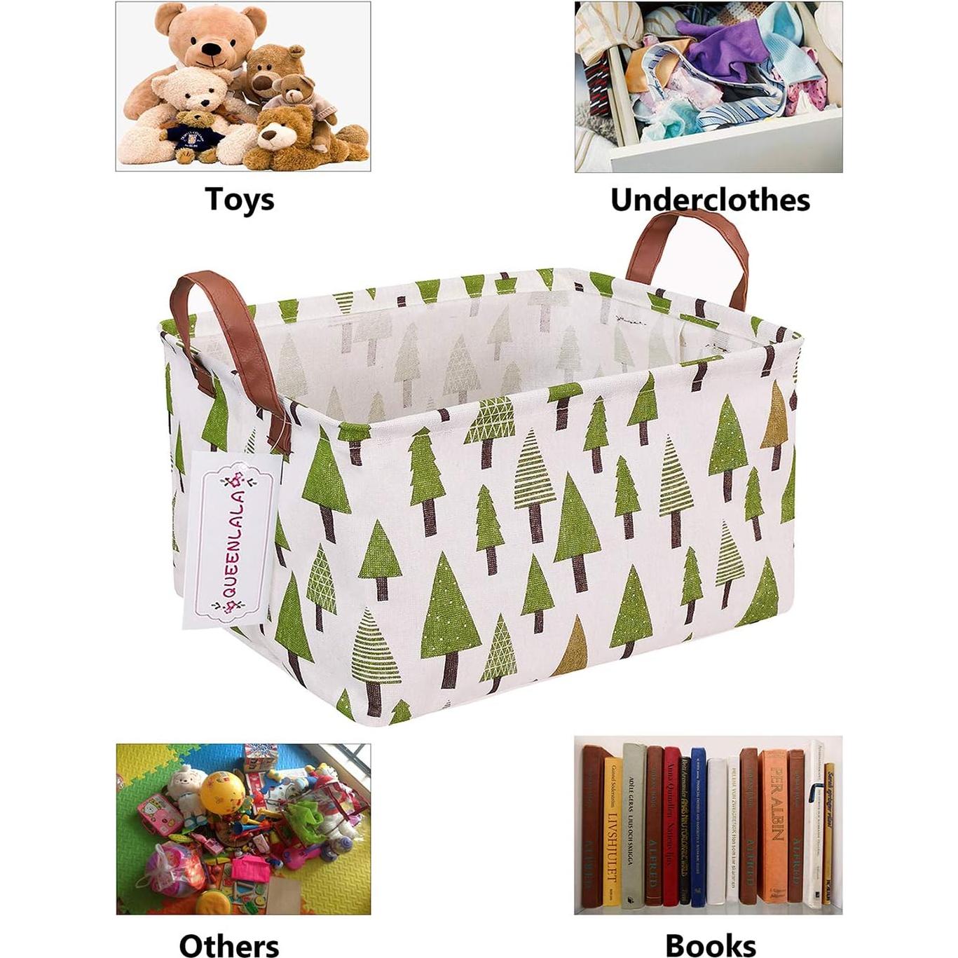 Cesta de Ropa Plegable QUEENLALA Rectangular Verde 37.8x25.9x23.1 cm