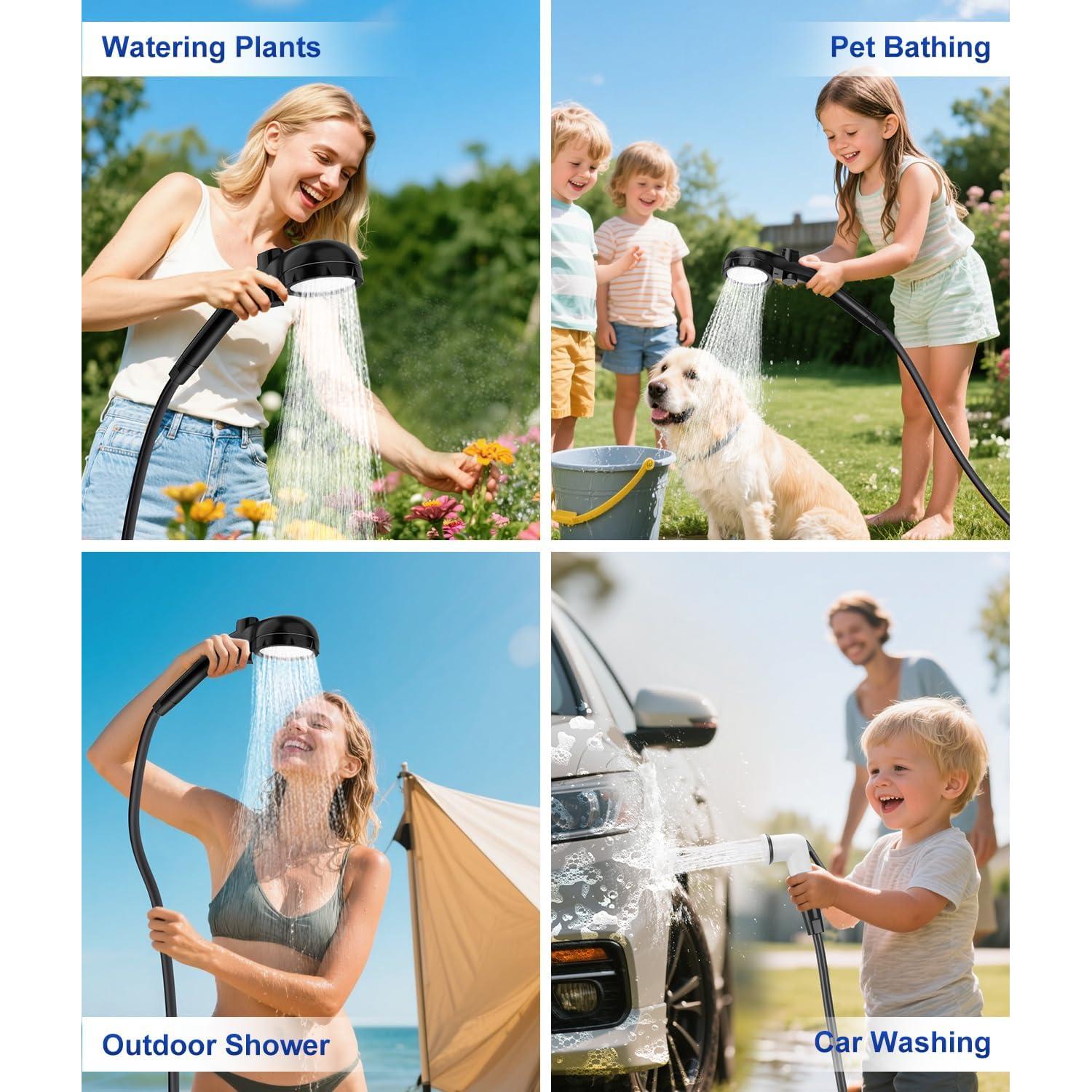 Ducha Portátil WADEO 6000mAh con Luz LED y 5 Niveles de Presión