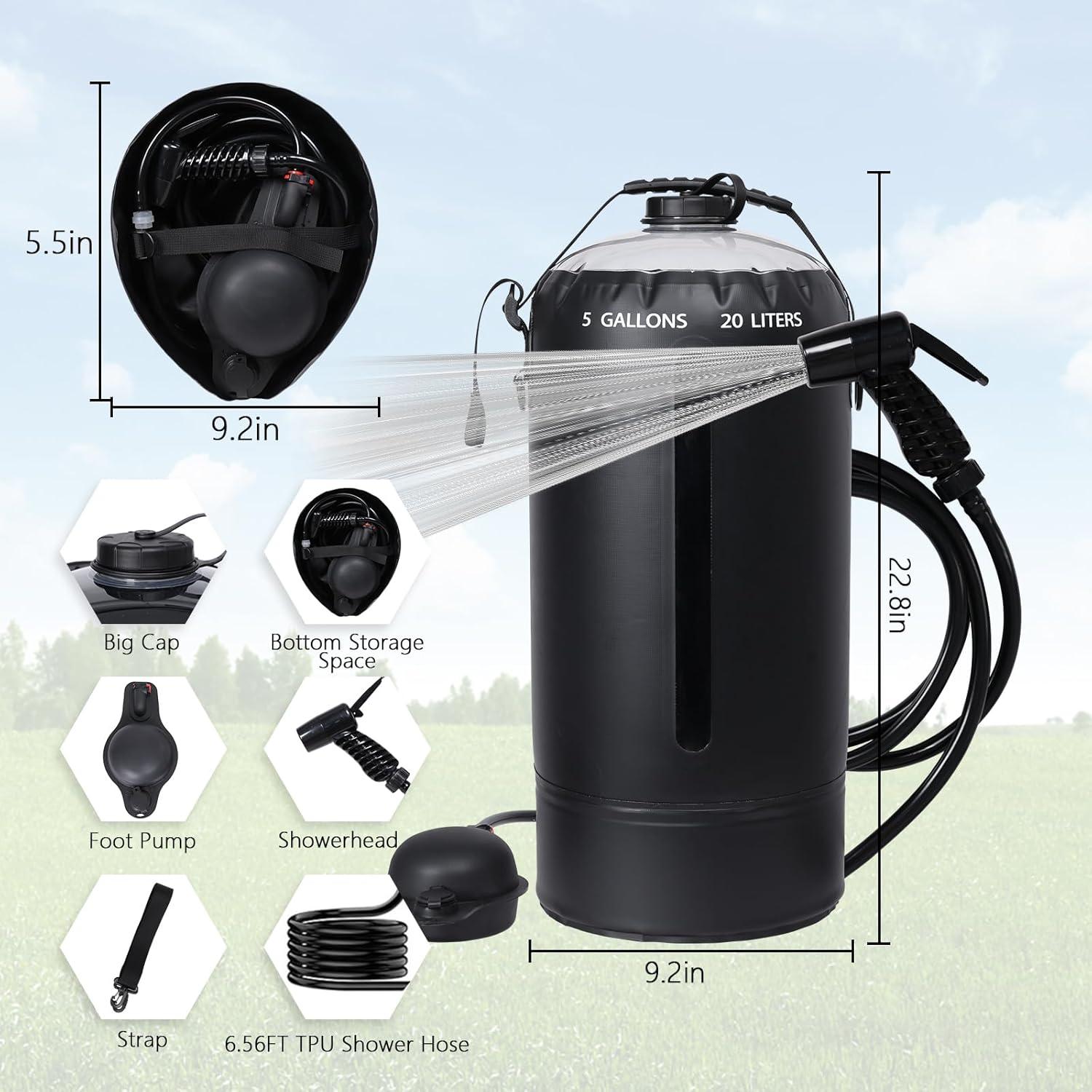 Bolsa de Ducha Solar Portátil Aircity 20L con Bomba de Pie