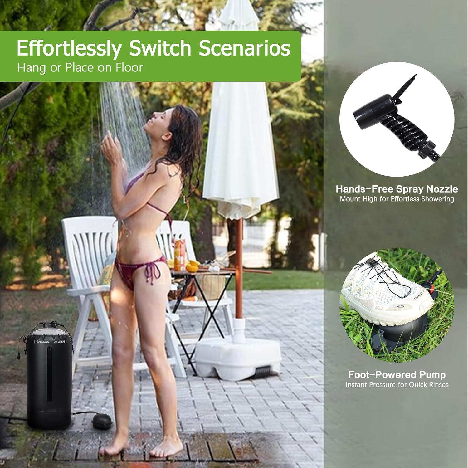 Bolsa de Ducha Solar Portátil Aircity 20L con Bomba de Pie