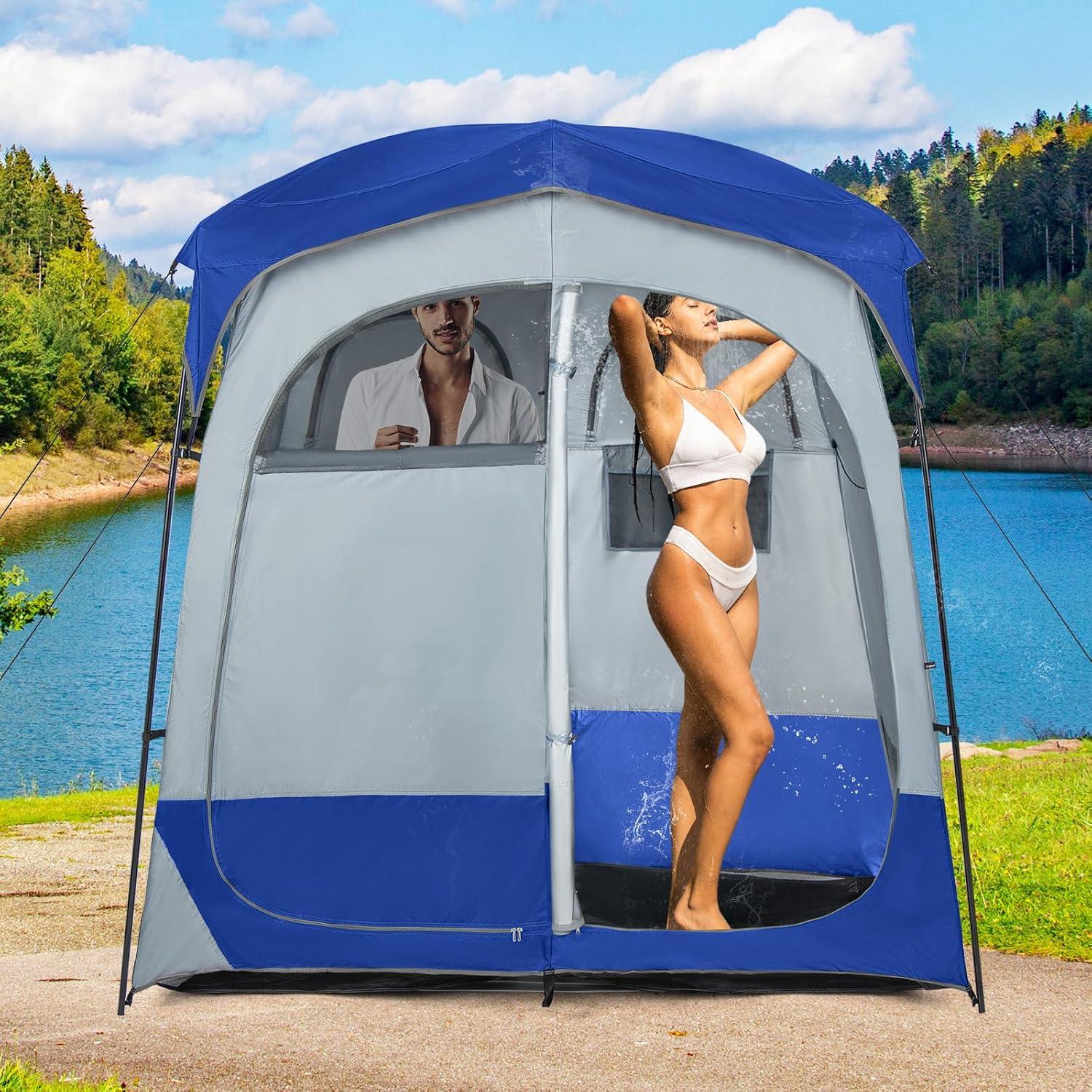 Carpa de Ducha Tangkula Doble 2 Personas 210.82x106.68cm