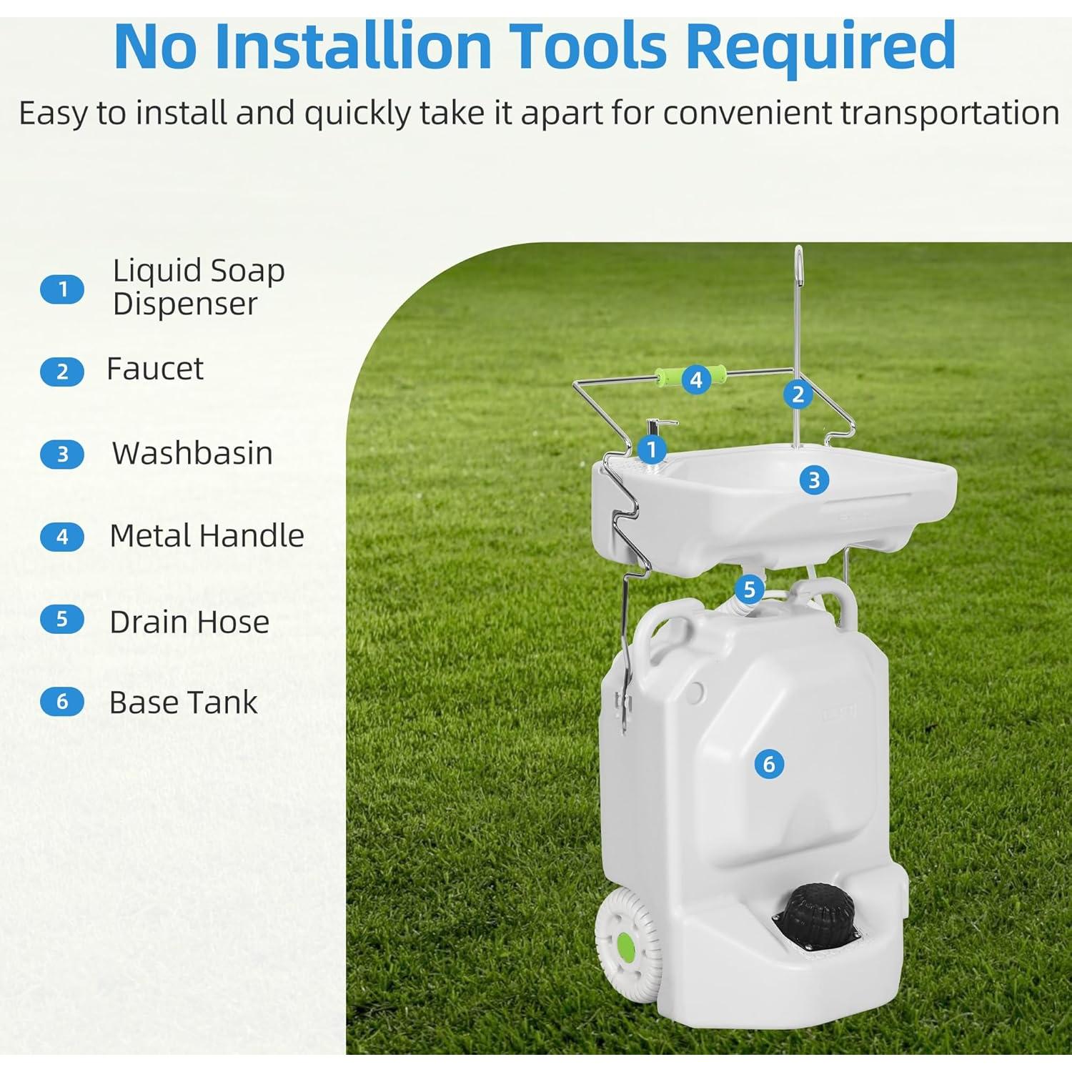 Fregadero Portátil YITAHOME 38L Ajustable para Camping