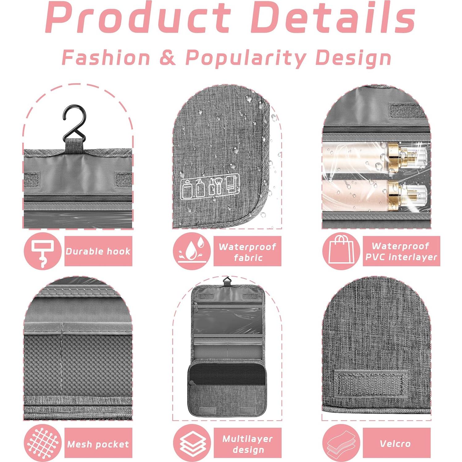 Bolsa de Aseo Colgante Impermeable Gris - Organizador de Viaje