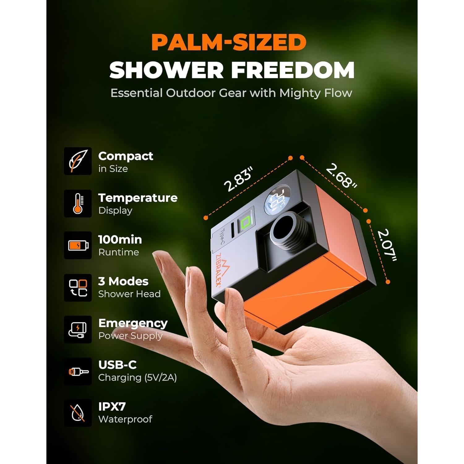 Ducha Portátil ZIBRALEX RC-04 Compacta IPX7 3 Modos