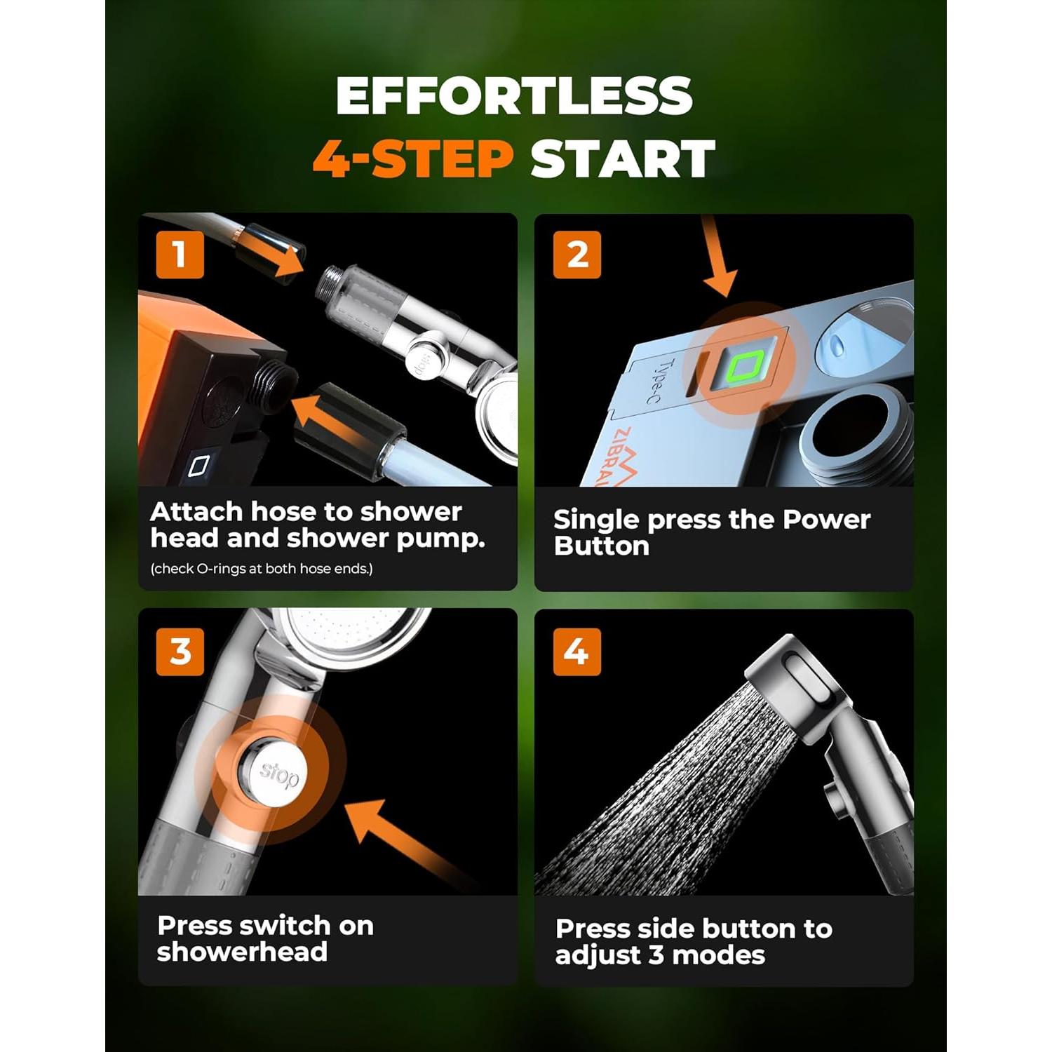 Ducha Portátil ZIBRALEX RC-04 Compacta IPX7 3 Modos