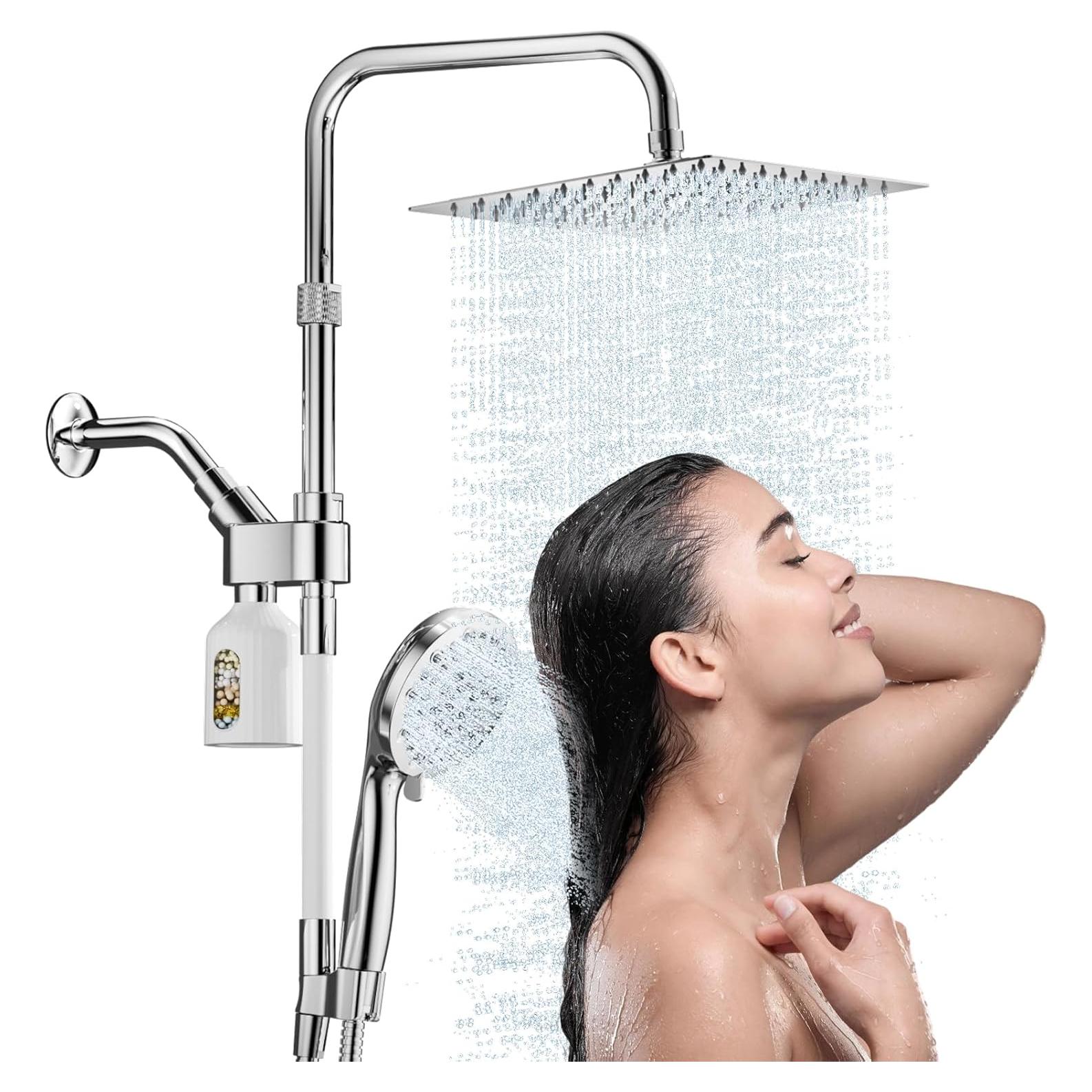 Cabezal de Ducha Doble MIAOHUI 10" Filtrado 7 Funciones Cromo