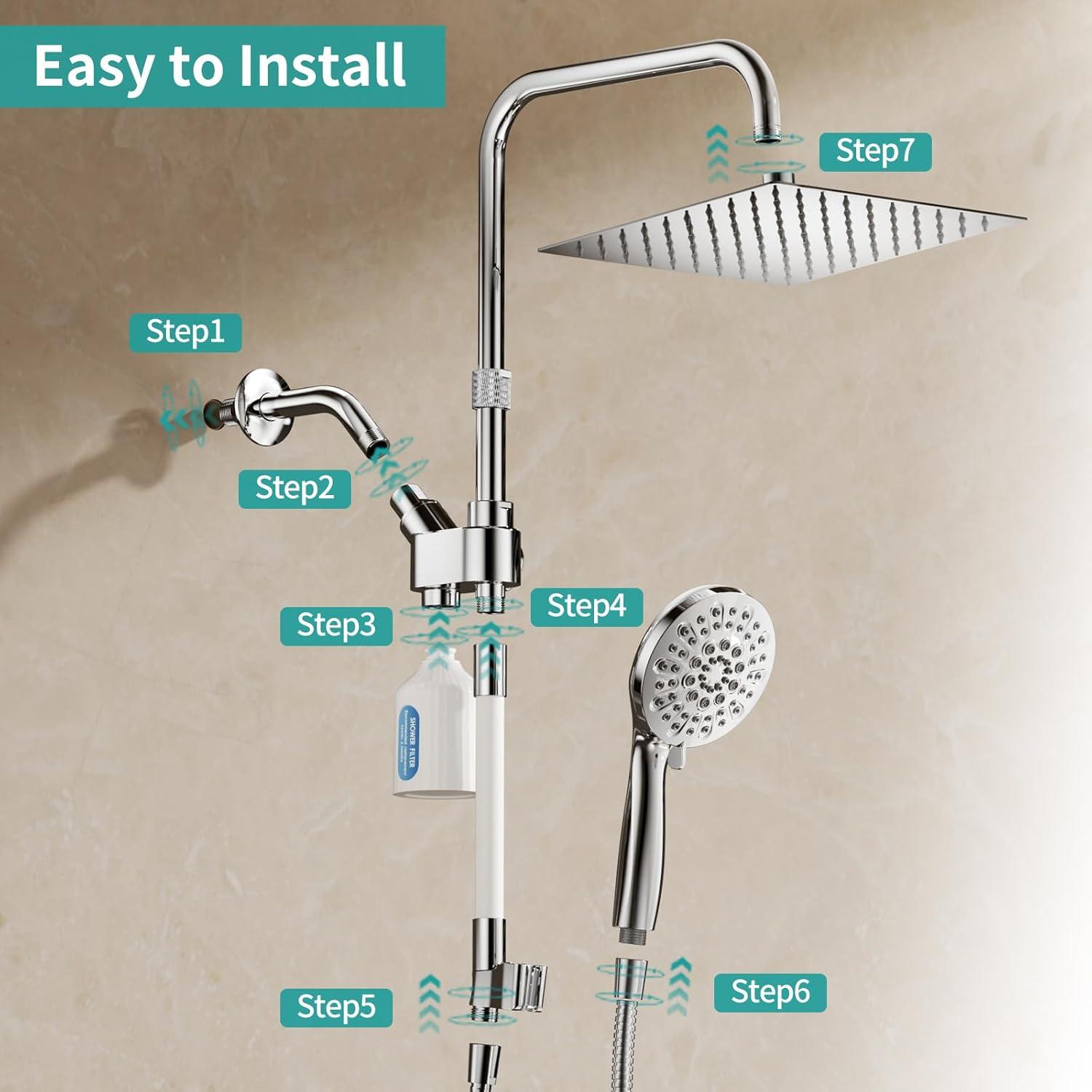 Cabezal de Ducha Doble MIAOHUI 10" Filtrado 7 Funciones Cromo