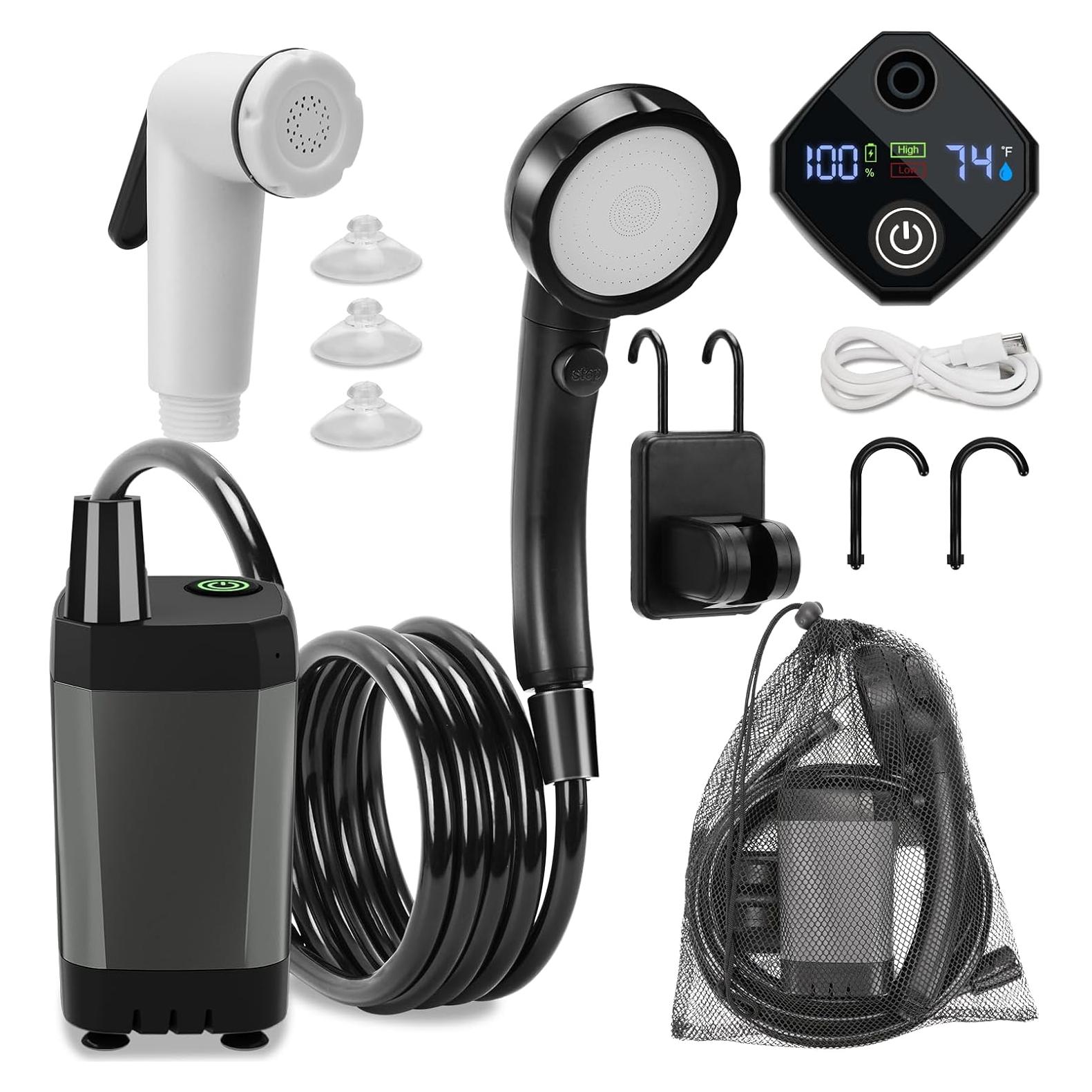 Ducha Portátil NOVCAPAR Recargable con Pantalla LED IPX8