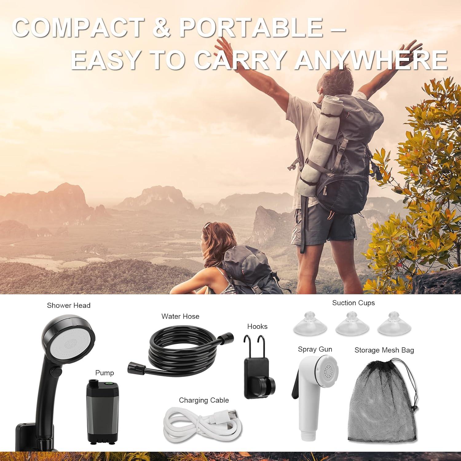 Ducha Portátil NOVCAPAR Recargable con Pantalla LED IPX8