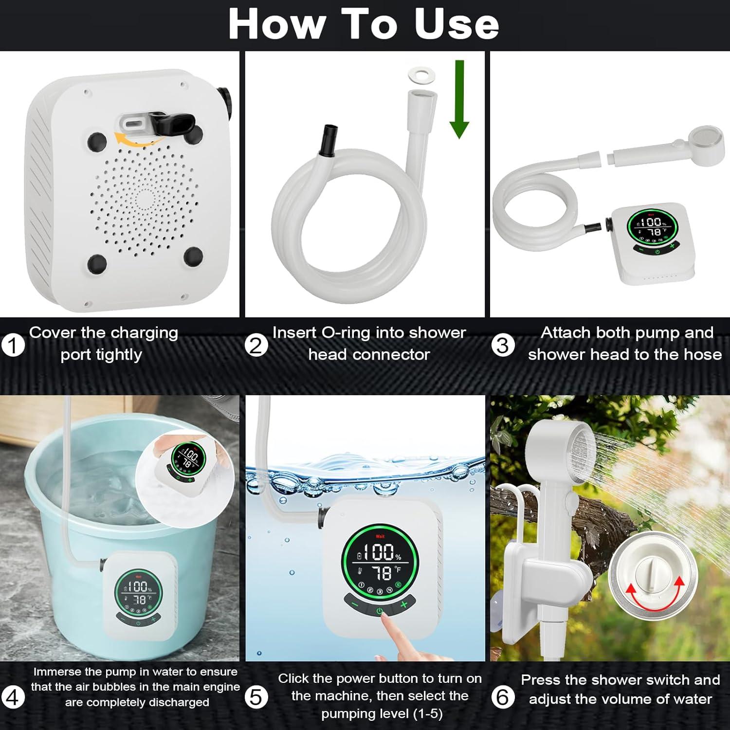 Ducha Portátil AYWOHA A2501 Recargable 8000mAh 5 Niveles