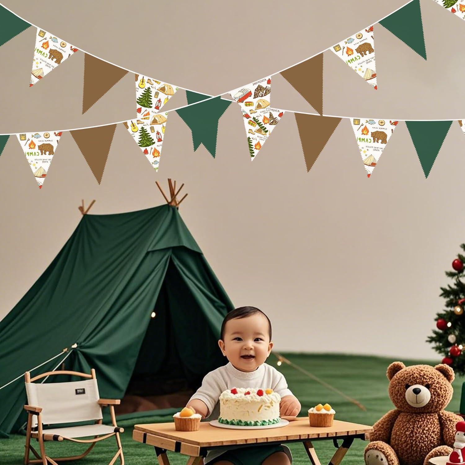Guirnalda de Banderines de Camping 10m Verde Marrón 36 Piezas