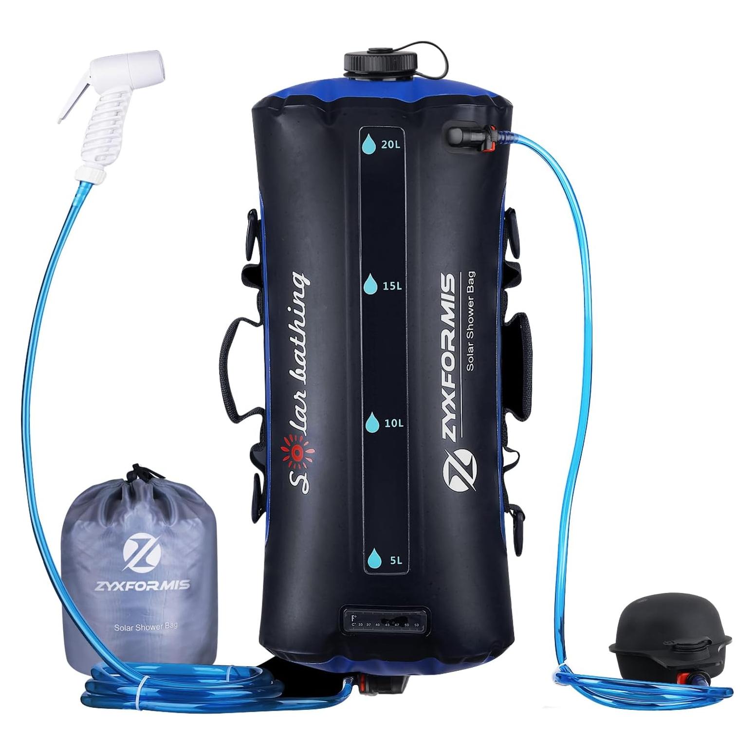 Bolsa de Ducha Camping Zyxformis 20L con Bomba de Pie