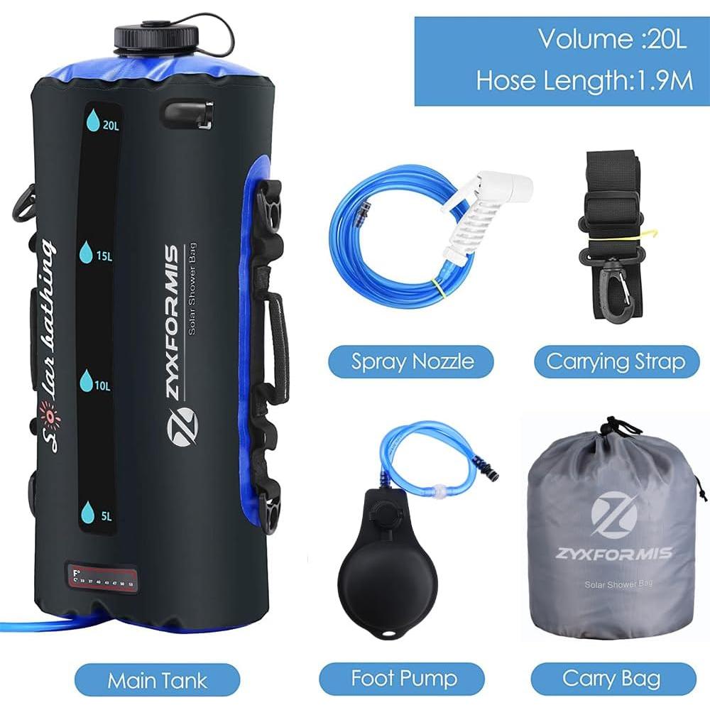 Bolsa de Ducha Camping Zyxformis 20L con Bomba de Pie