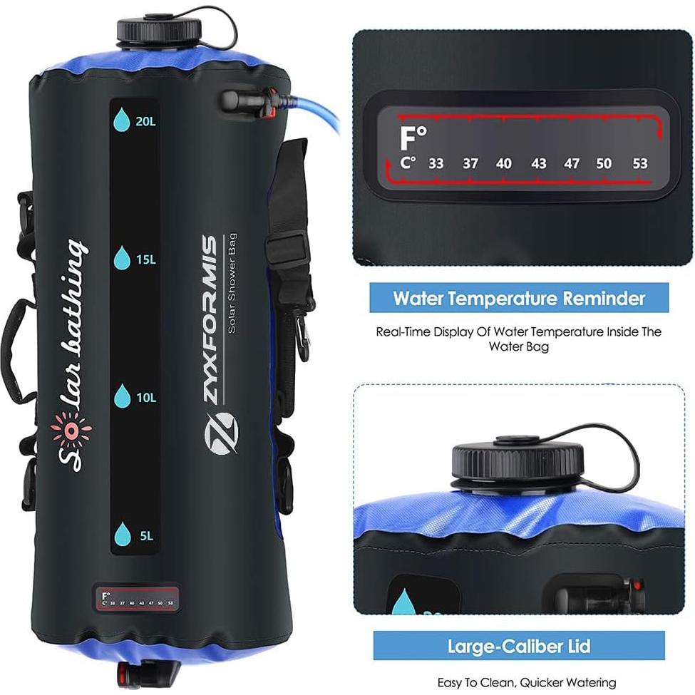Bolsa de Ducha Camping Zyxformis 20L con Bomba de Pie