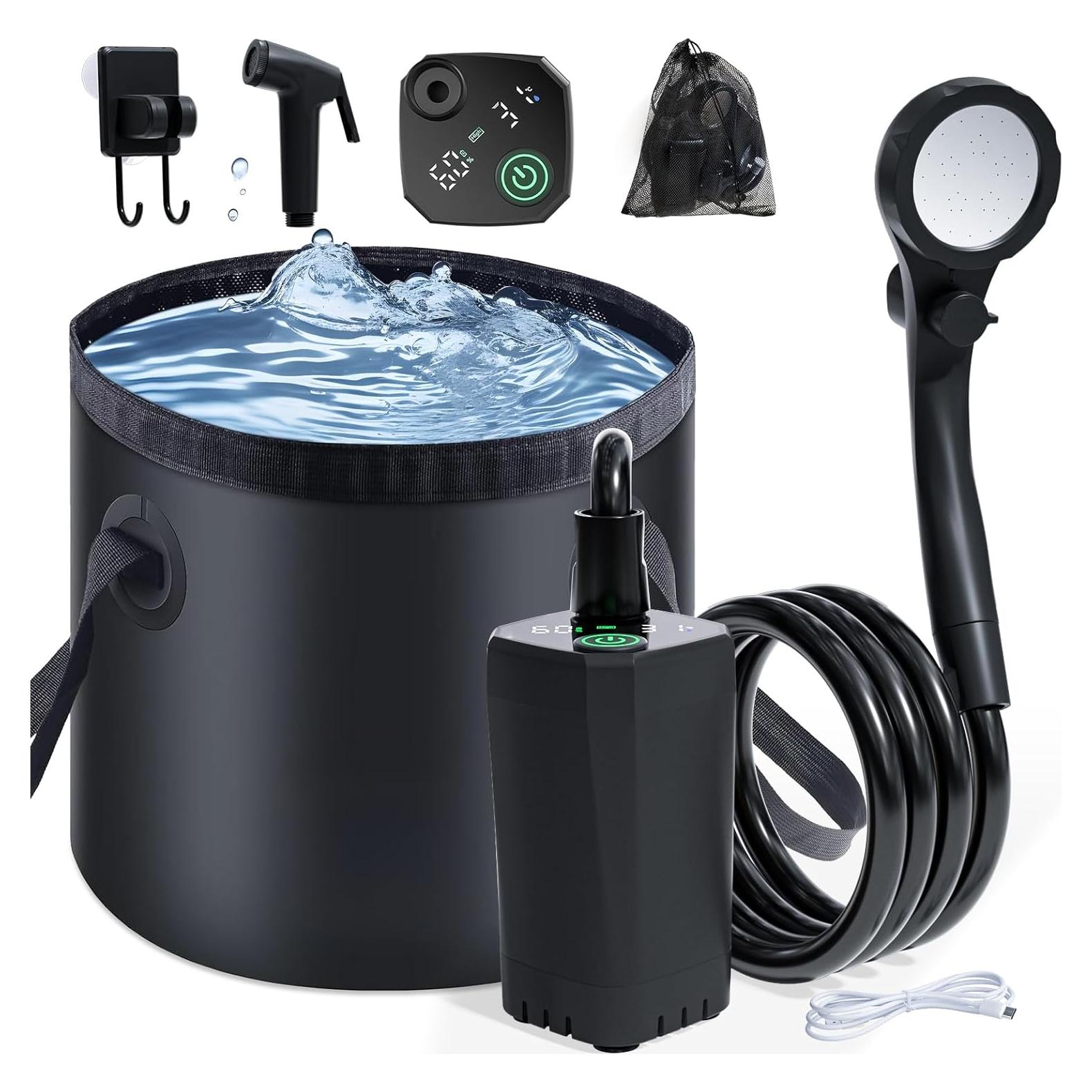 Ducha Portátil Clirass 6000mAh con Cubo Plegable 19.7L