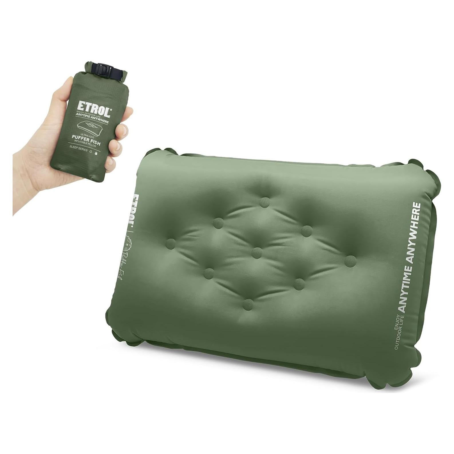 Almohada Inflable de Camping ETROL Verde Oliva 43x30cm