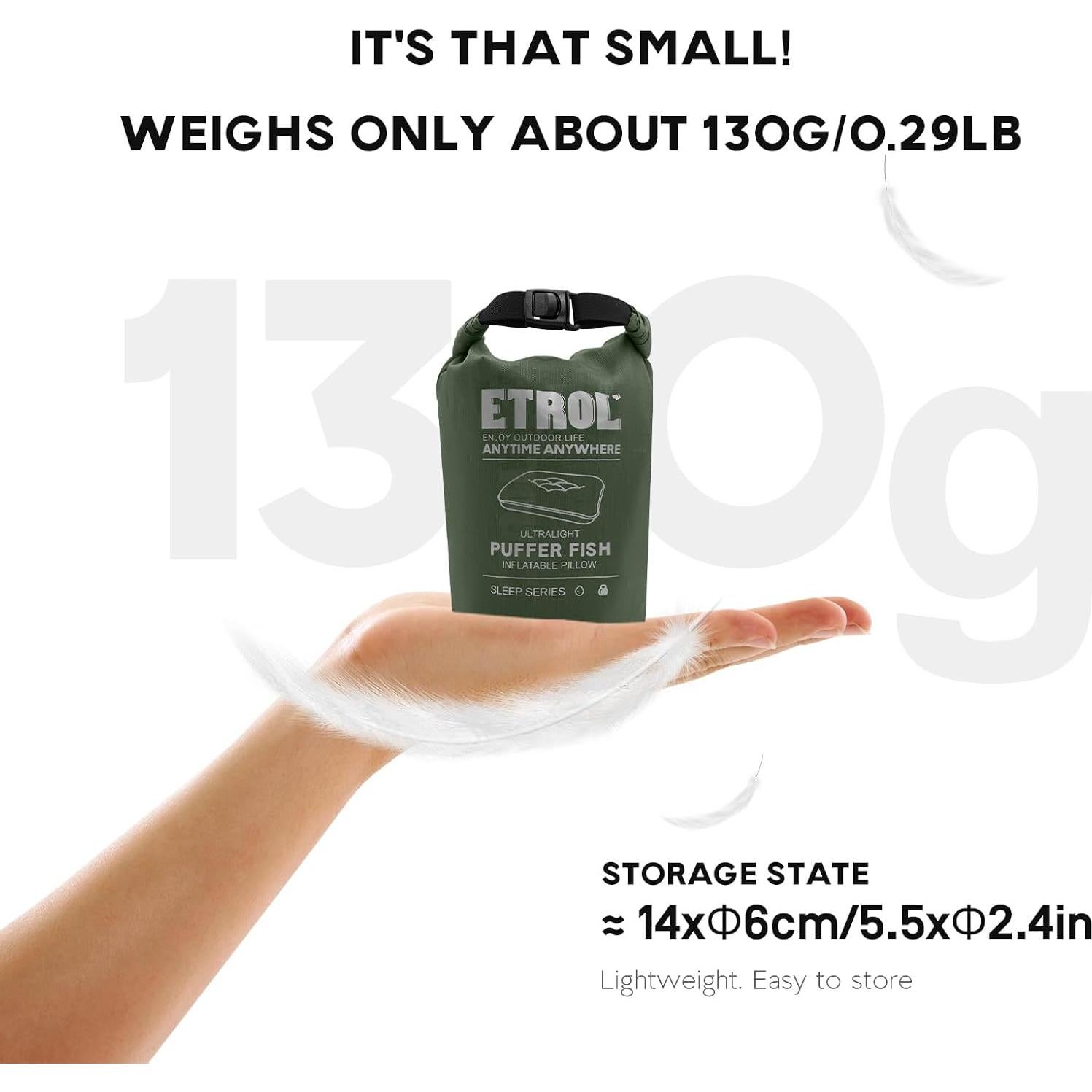 Almohada Inflable de Camping ETROL Verde Oliva 43x30cm