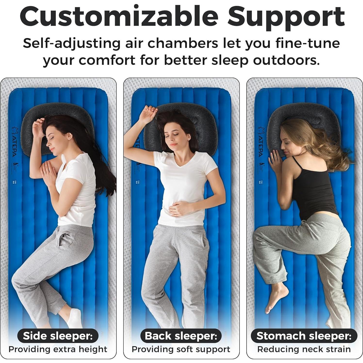 Almohada Inflable ATEPA Negra Ergonómica para Camping 0.09 kg