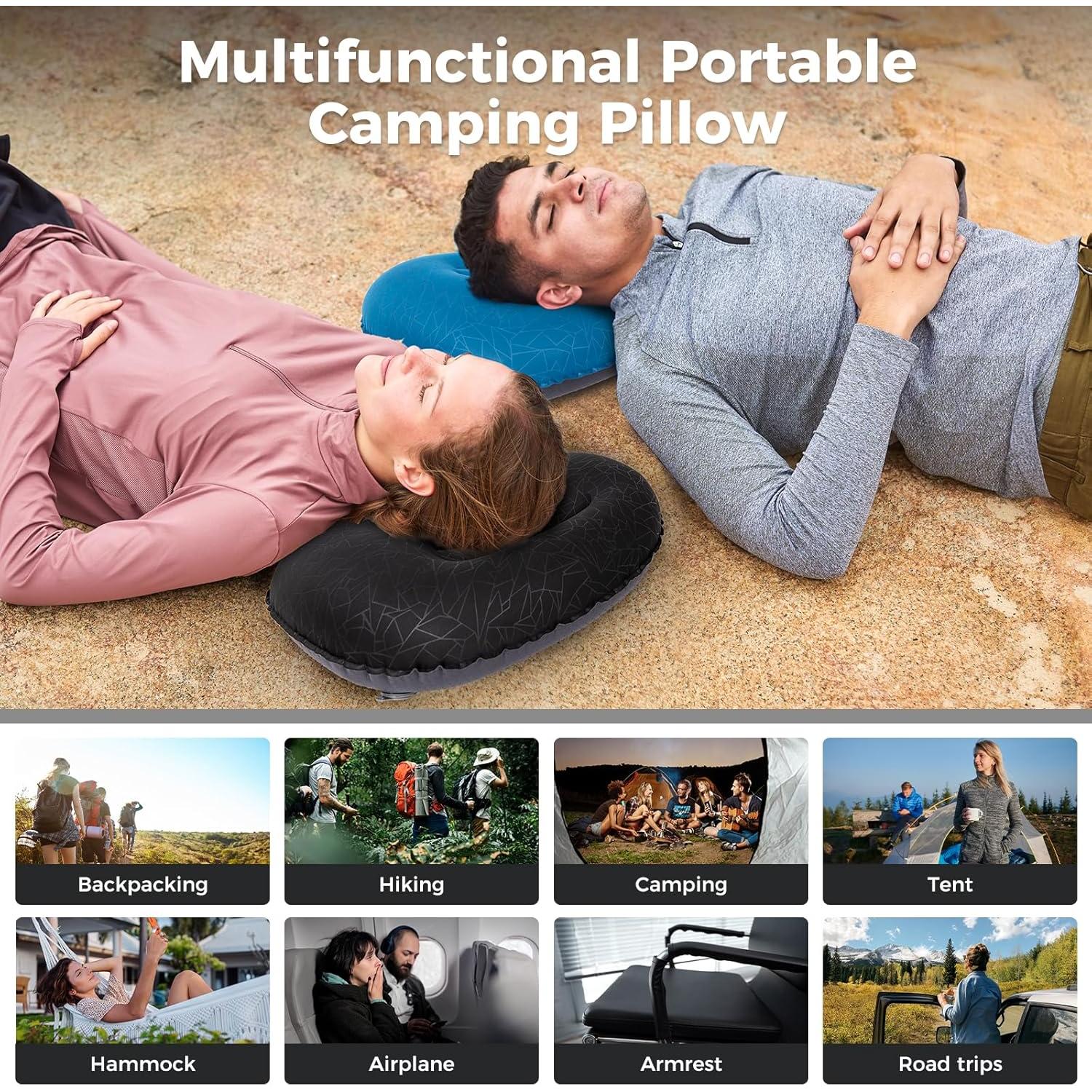 Almohada Inflable ATEPA Negra Ergonómica para Camping 0.09 kg