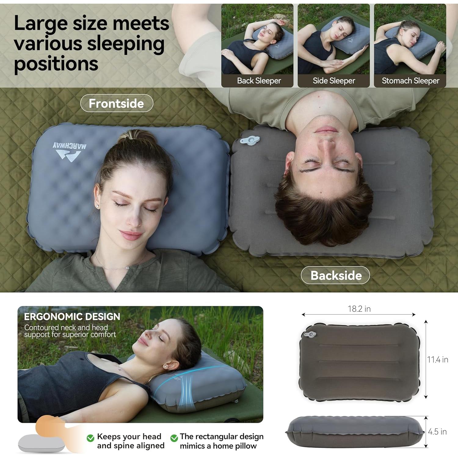 Almohada Inflable MARCHWAY para Camping y Viajes - Gris