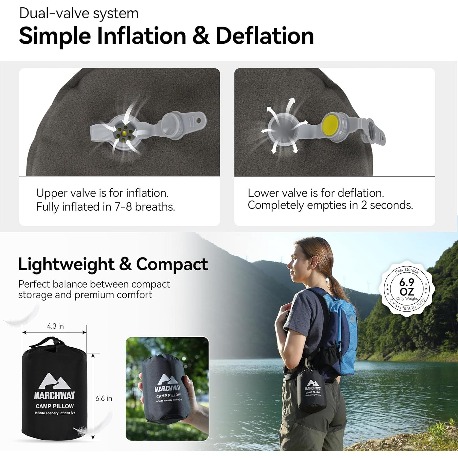 Almohada Inflable MARCHWAY para Camping y Viajes - Gris