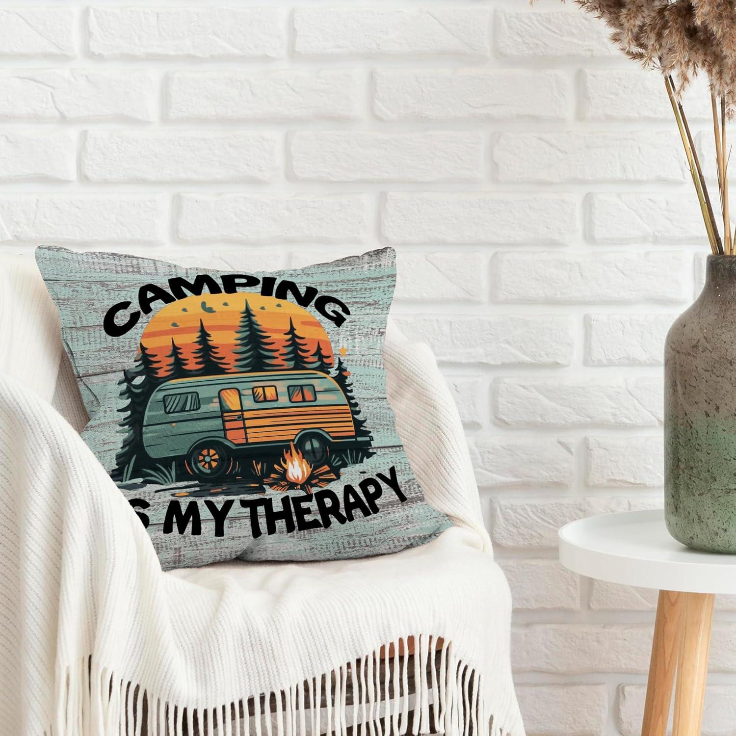 Funda de Cojín Decorativa Camping MNASAIOO 45x45cm Multicolor