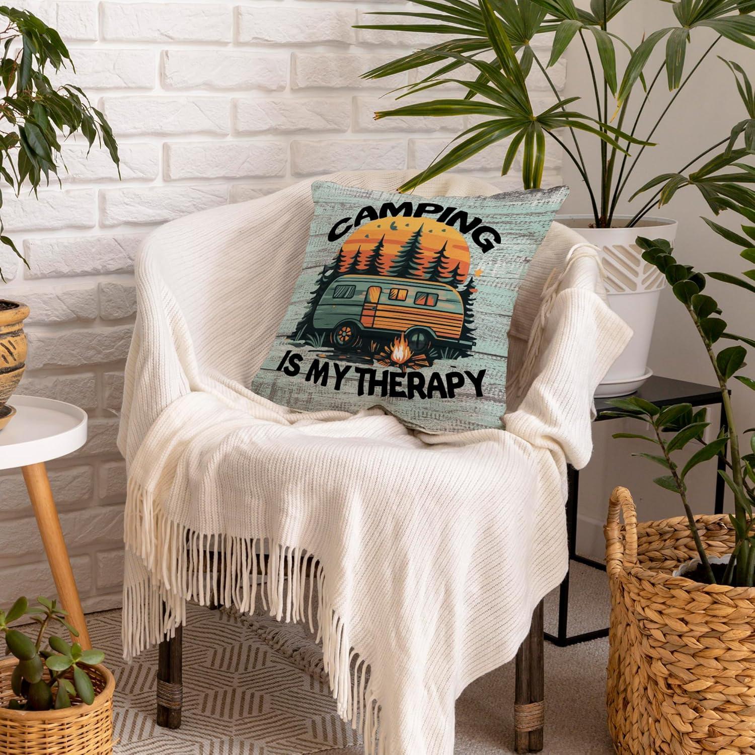 Funda de Cojín Decorativa Camping MNASAIOO 45x45cm Multicolor