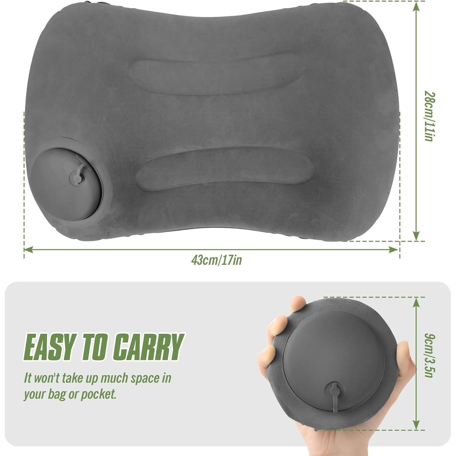 2 Almohadas Inflables para Camping Vivikivi 43x28x10 cm Gris