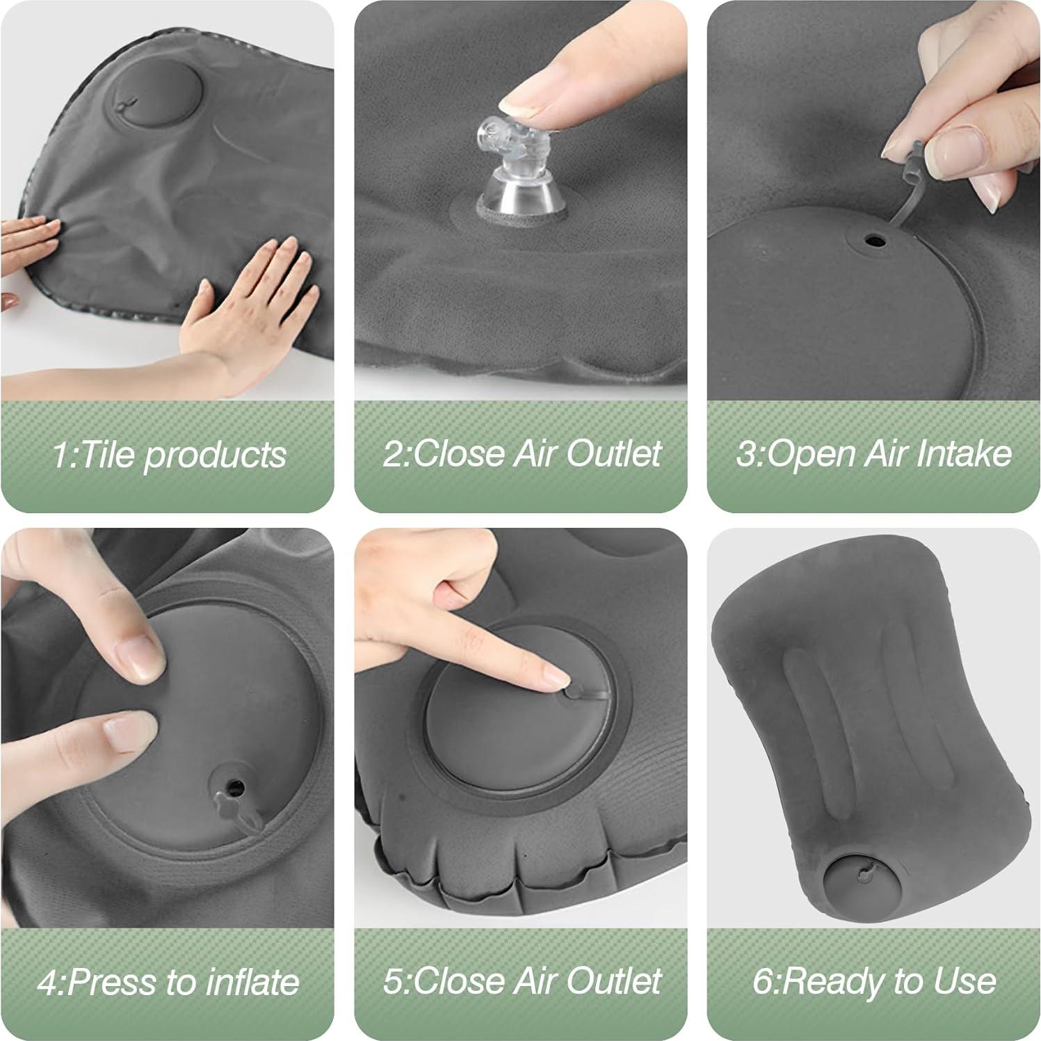 2 Almohadas Inflables para Camping Vivikivi 43x28x10 cm Gris