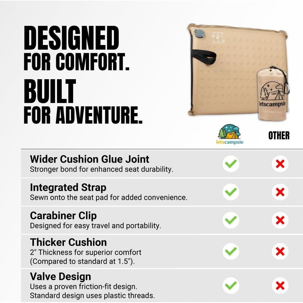 Cojín Inflable para Asiento LetsCampsie - 40.64x31.75cm, Ligero y Portátil