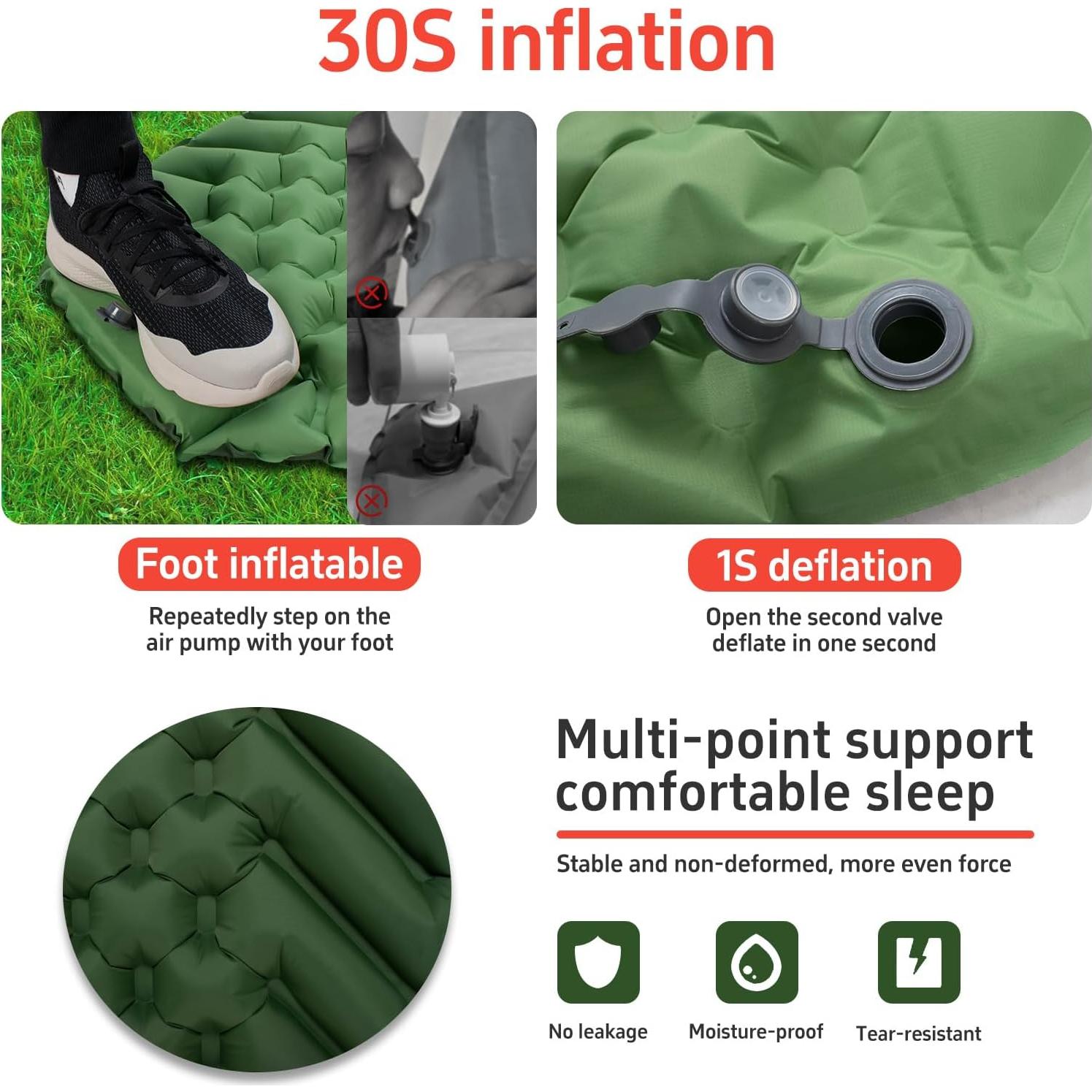 Colchoneta Inflable de Camping BUERTS BPDM-01 Verde 189x57cm