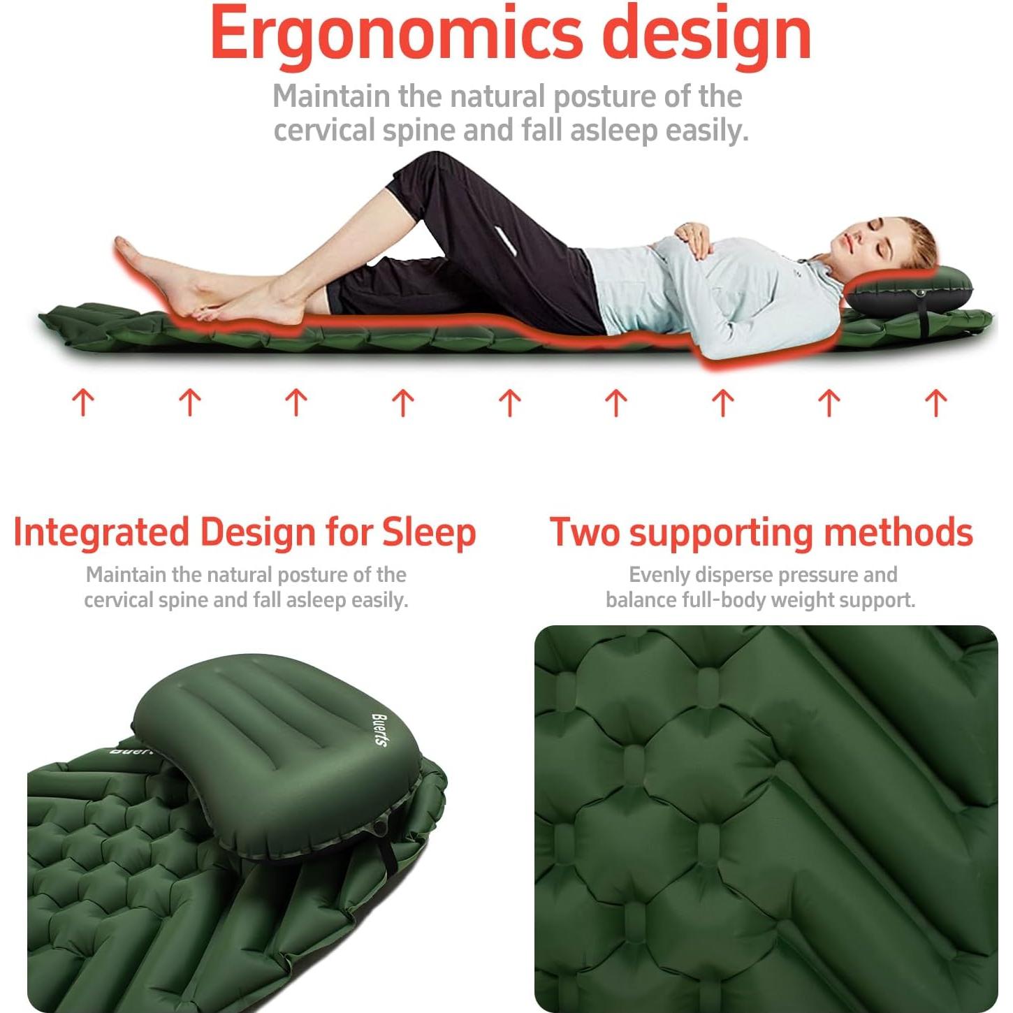 Colchoneta Inflable de Camping BUERTS BPDM-01 Verde 189x57cm