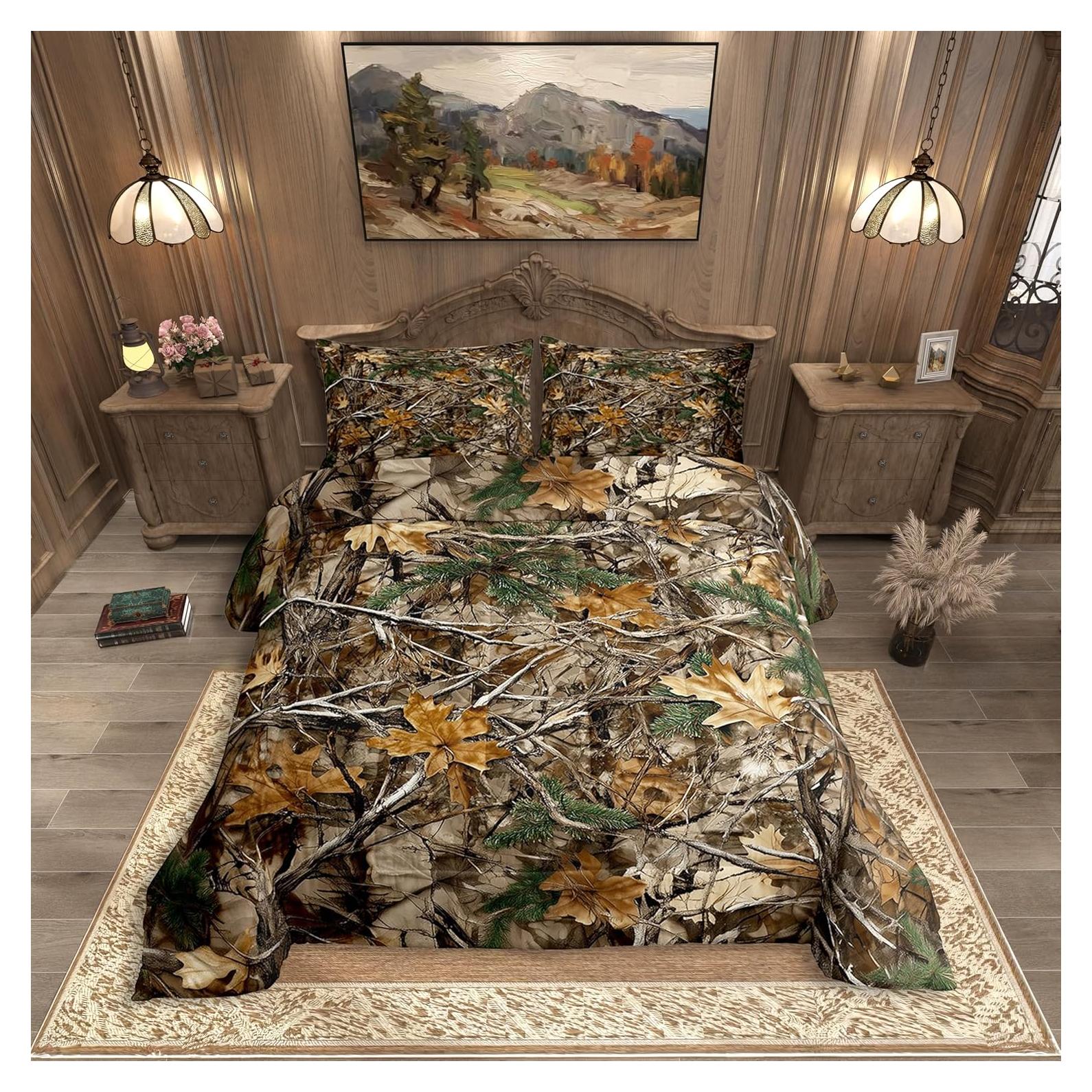 Conjunto Edredón Erosebridal Camo 3 Piezas Completo Verde Marrón