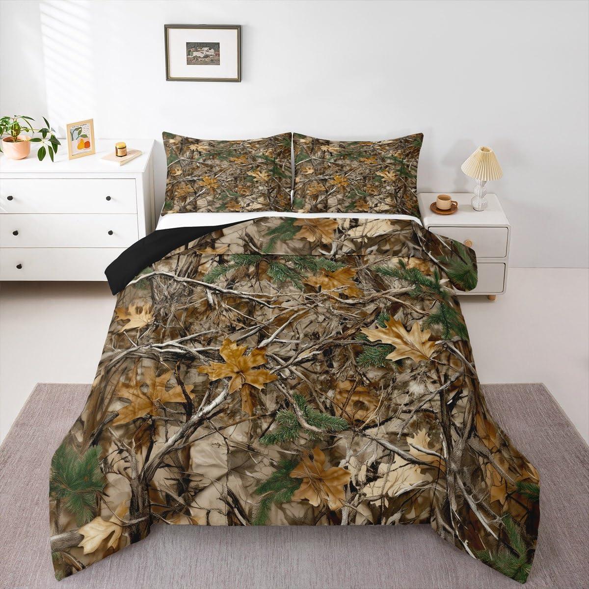 Conjunto Edredón Erosebridal Camo 3 Piezas Completo Verde Marrón