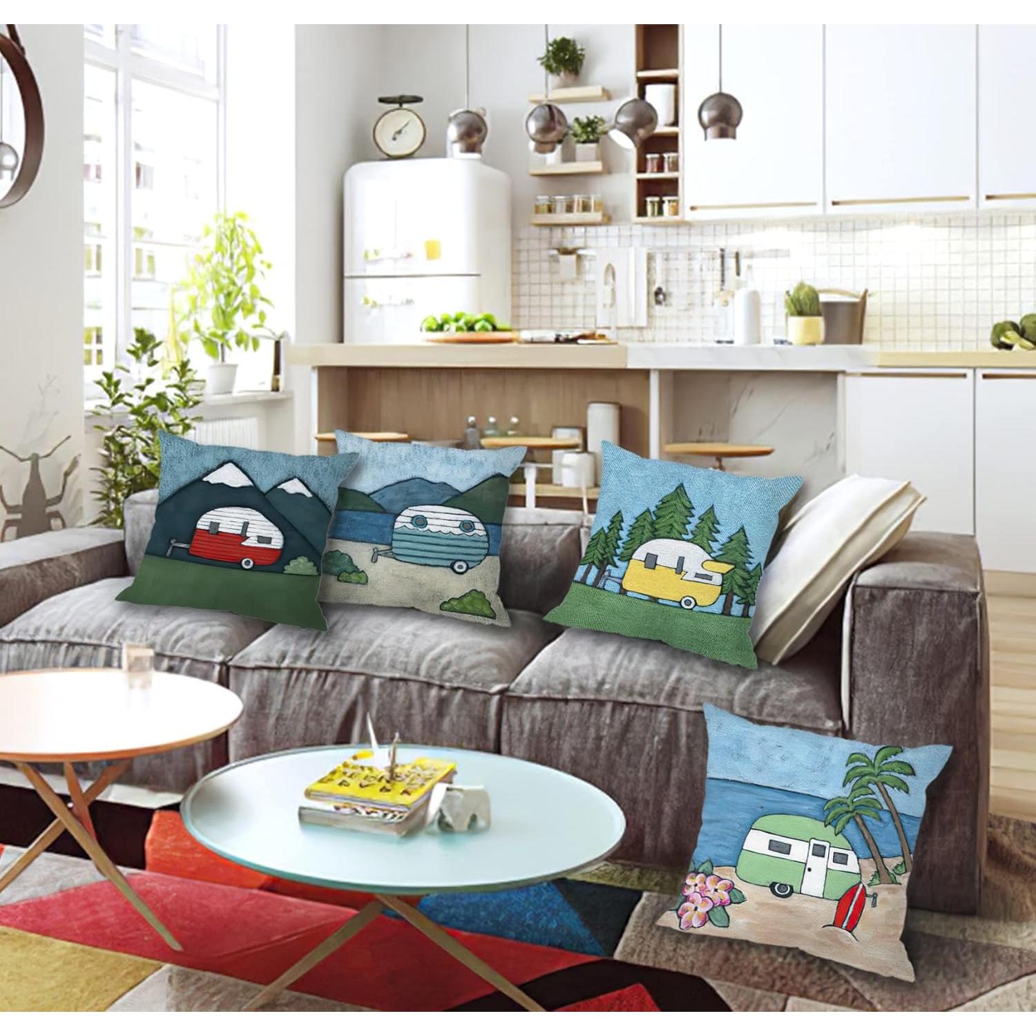 Funda de Cojín Decorativa MIXDING 45x45 cm Caravana Rústica (Juego de 4)