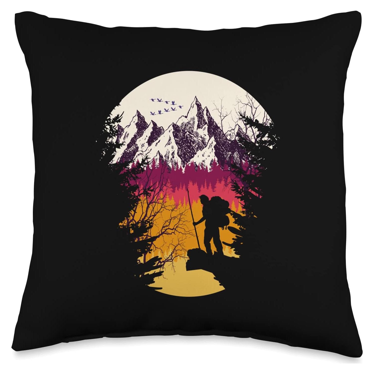 Cojín Cuadrado Retro de Montañas 40.64x40.64 cm Conjunto Excursionistas