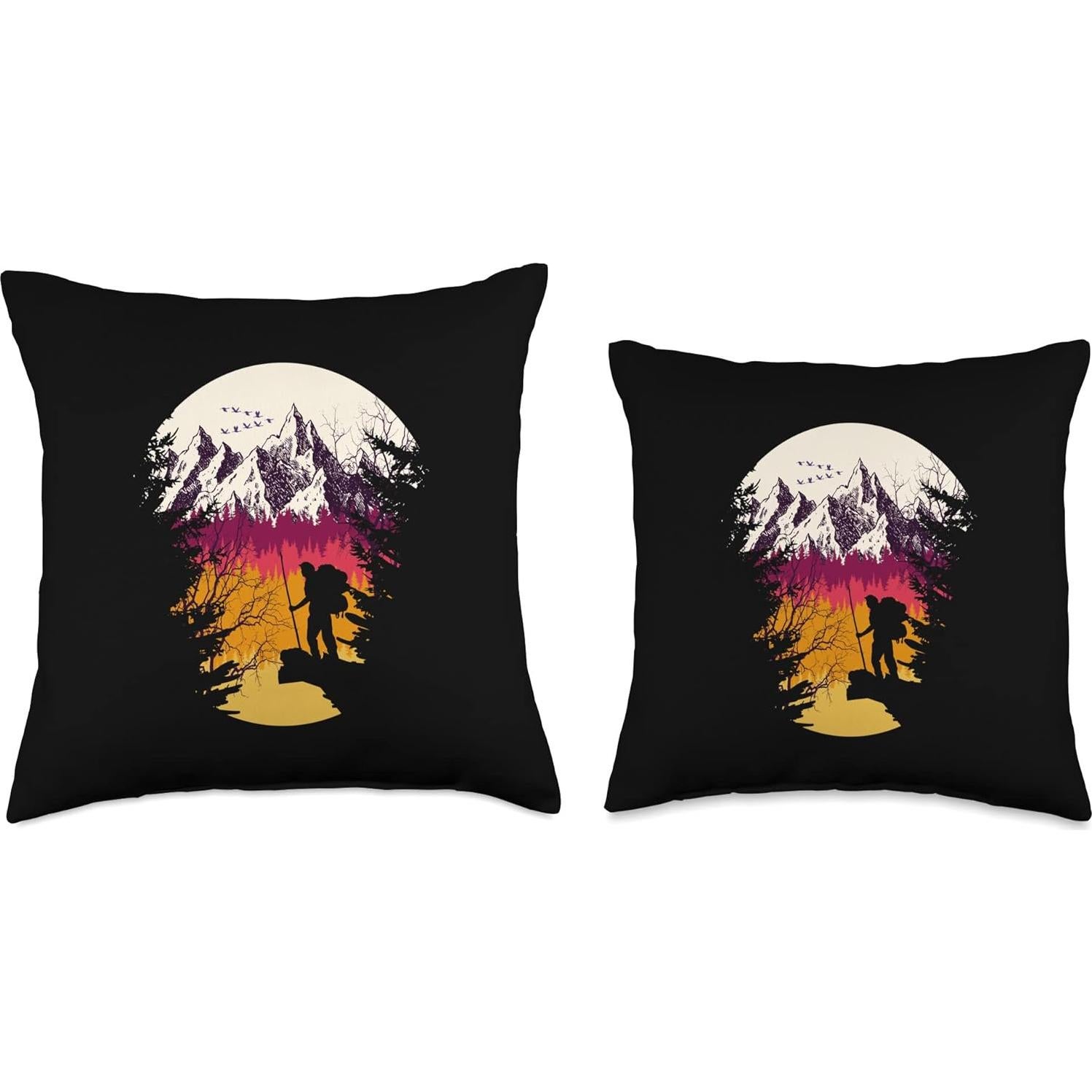 Cojín Cuadrado Retro de Montañas 40.64x40.64 cm Conjunto Excursionistas