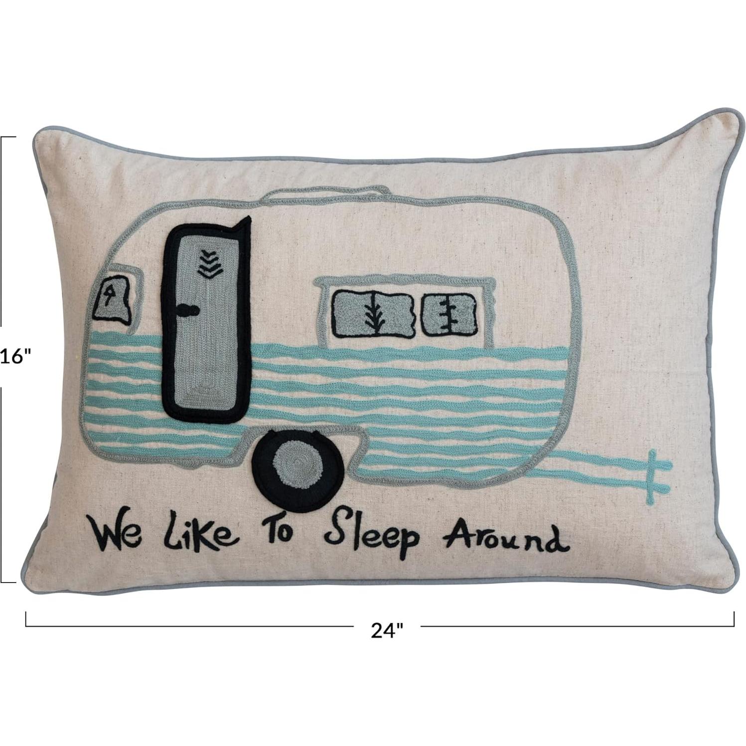 Almohada Lumbar Creative Co-Op Algodón Bordada Camper 61x41 cm